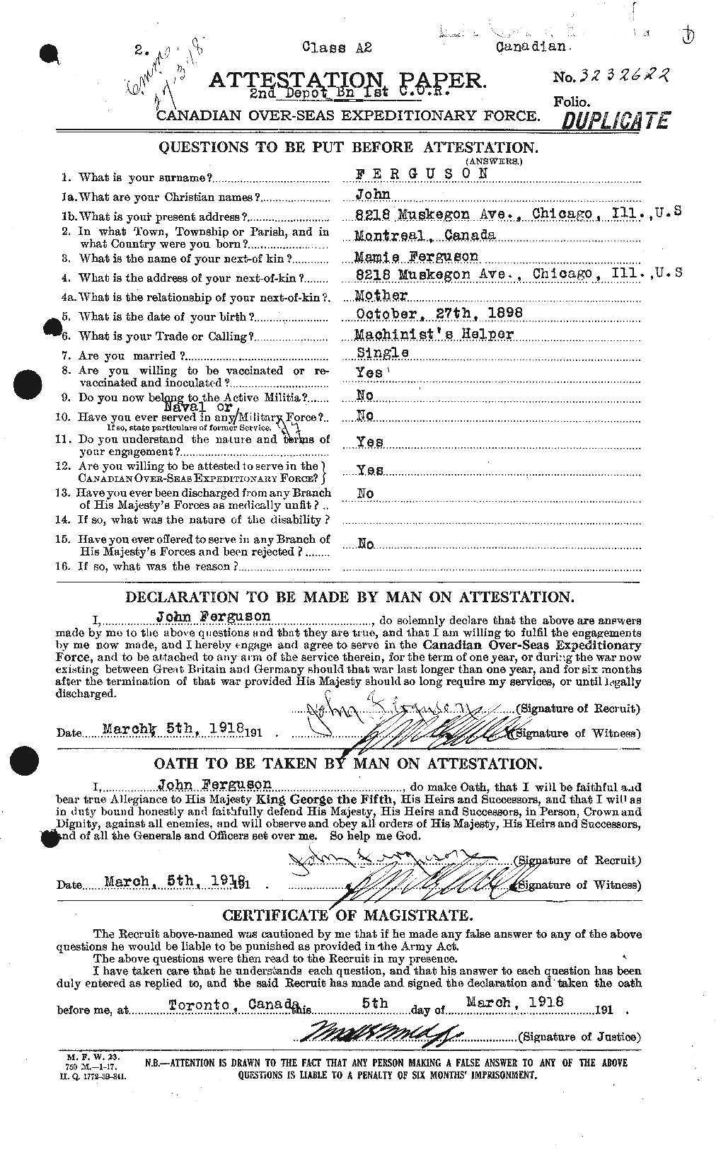 Personnel Records of the First World War - CEF 320316a
