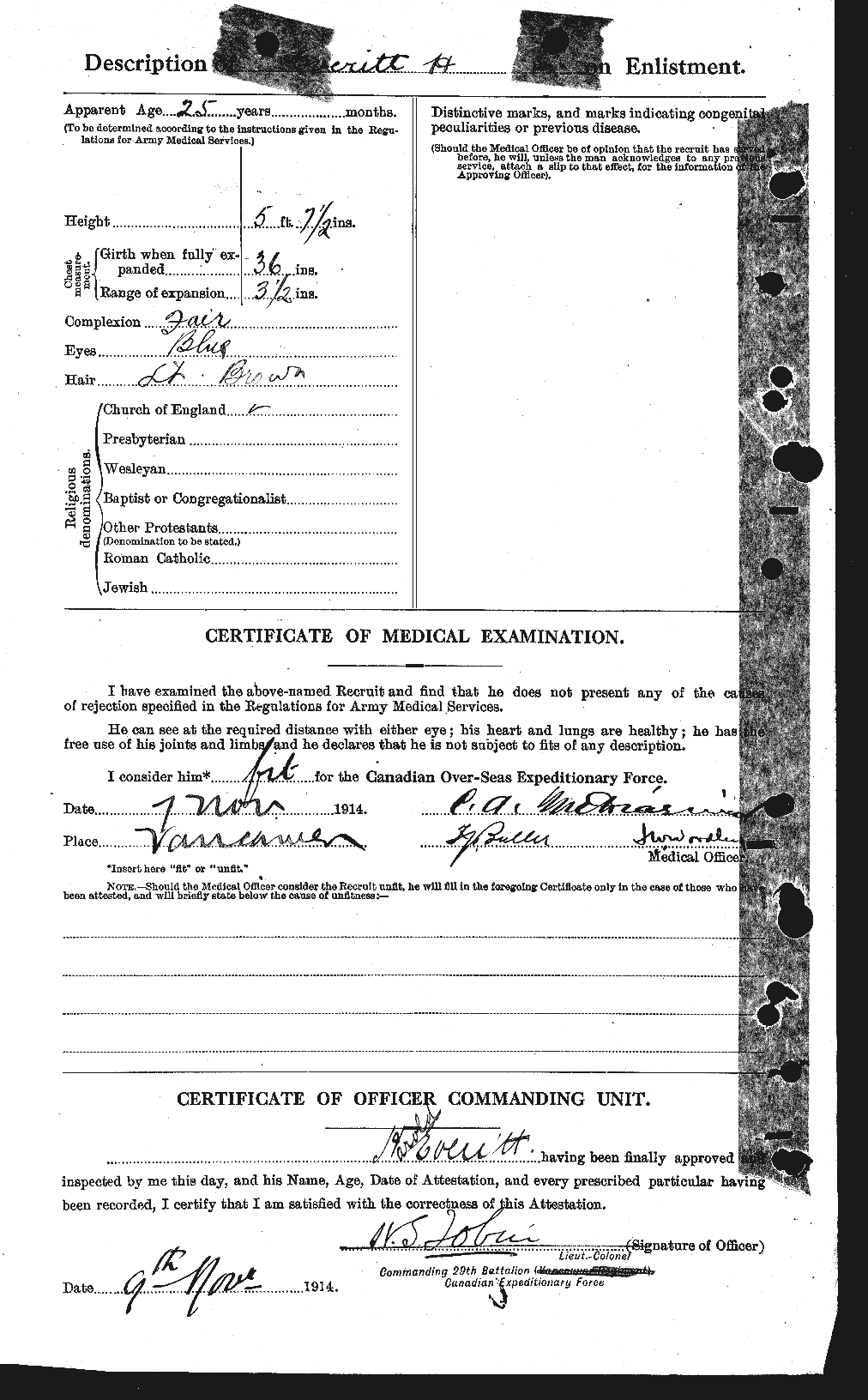 Dossiers du Personnel de la Première Guerre mondiale - CEC 320422b