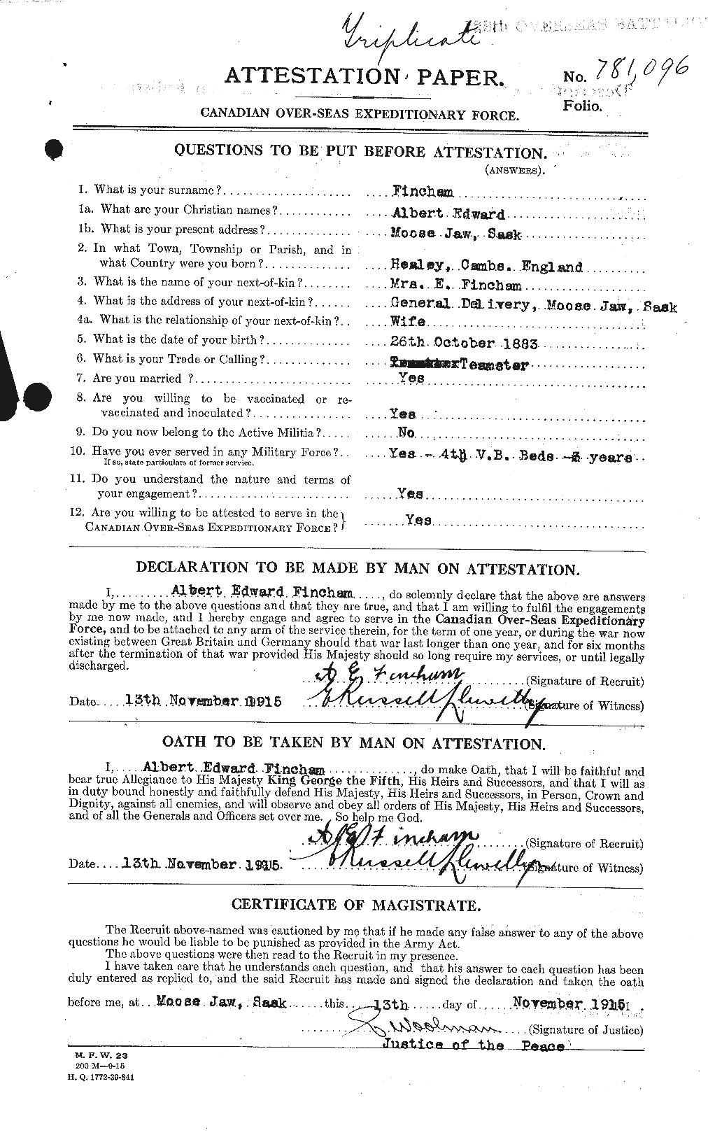 Personnel Records of the First World War - CEF 320654a