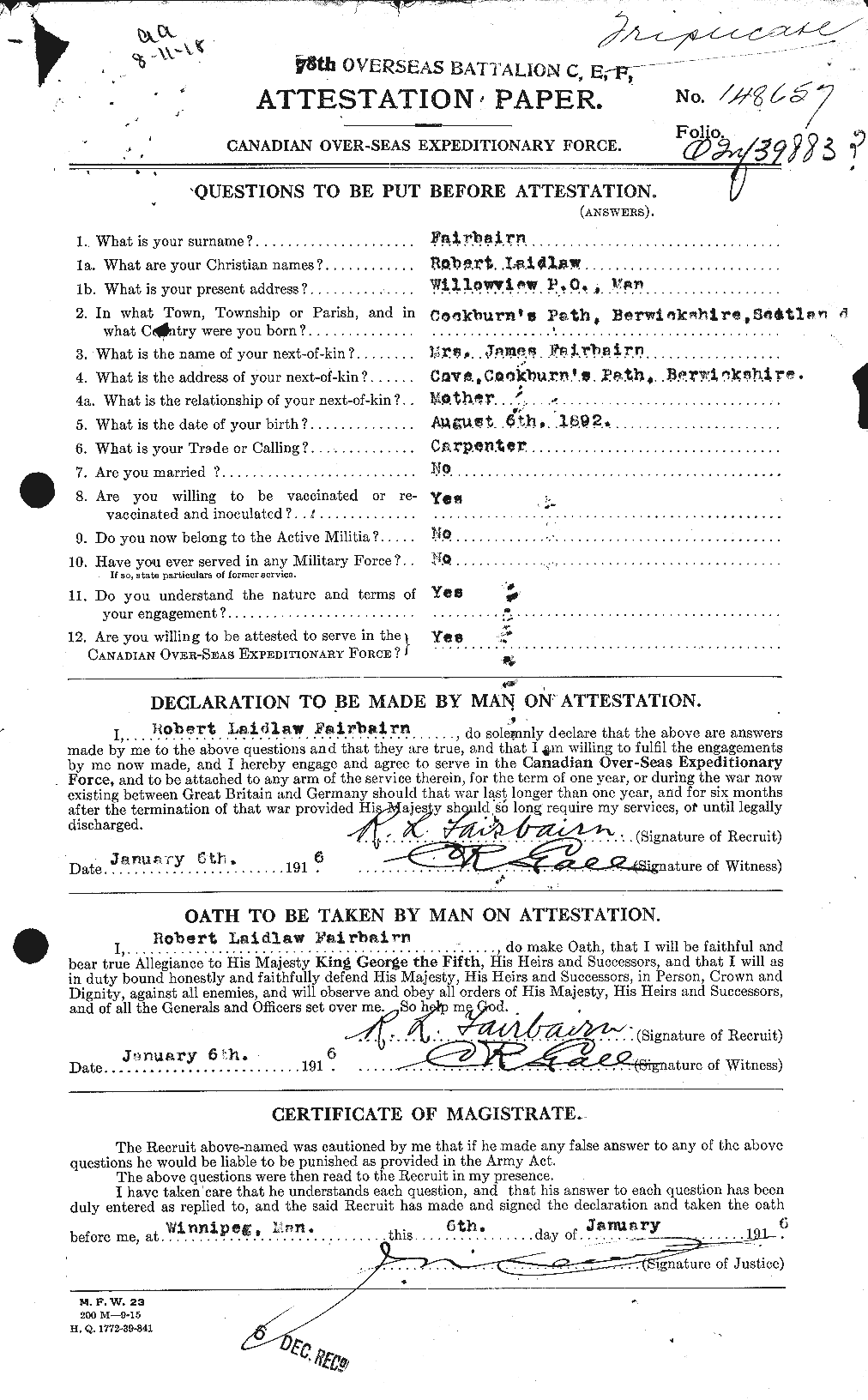 Personnel Records of the First World War - CEF 320863a