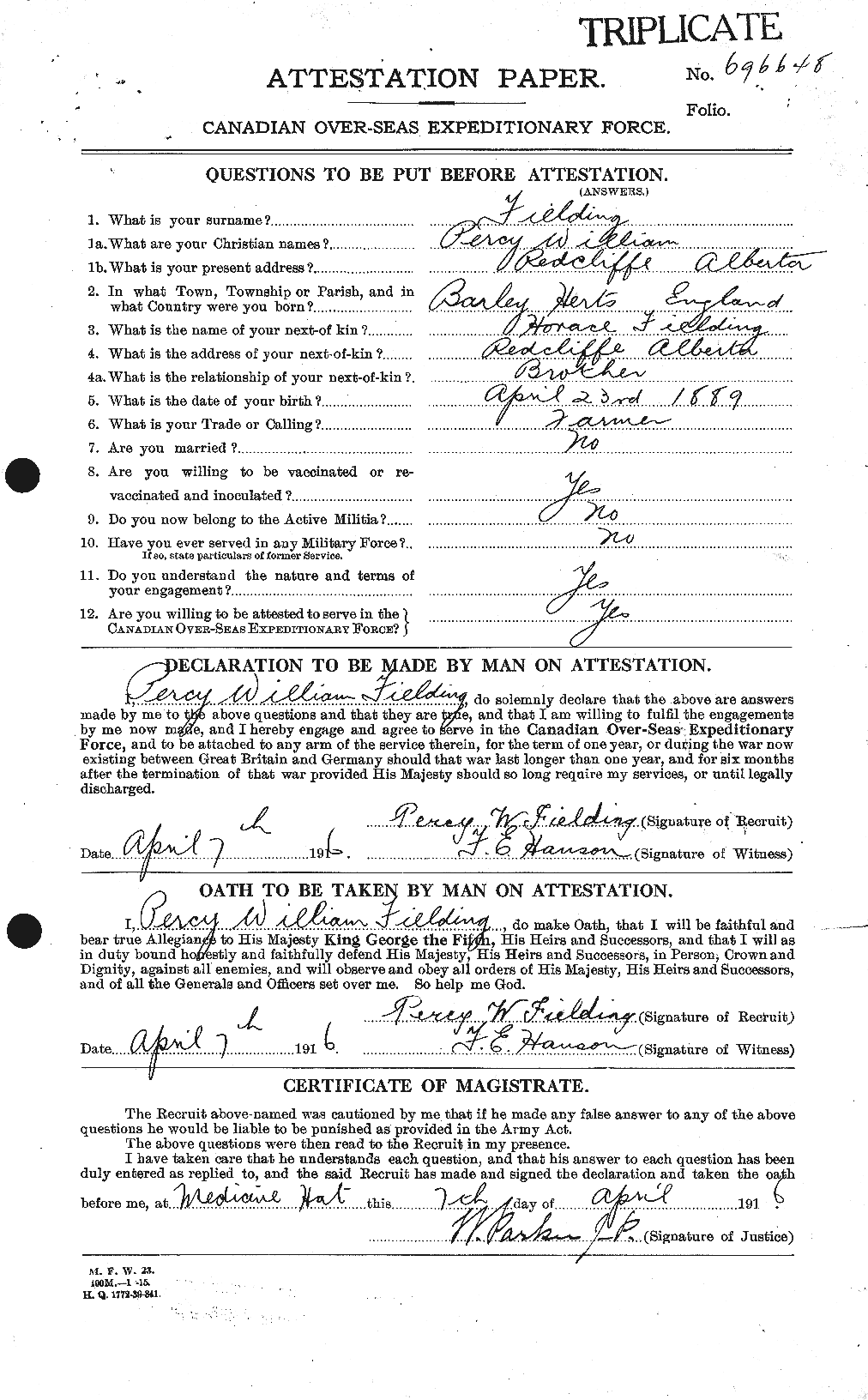 Personnel Records of the First World War - CEF 320944a