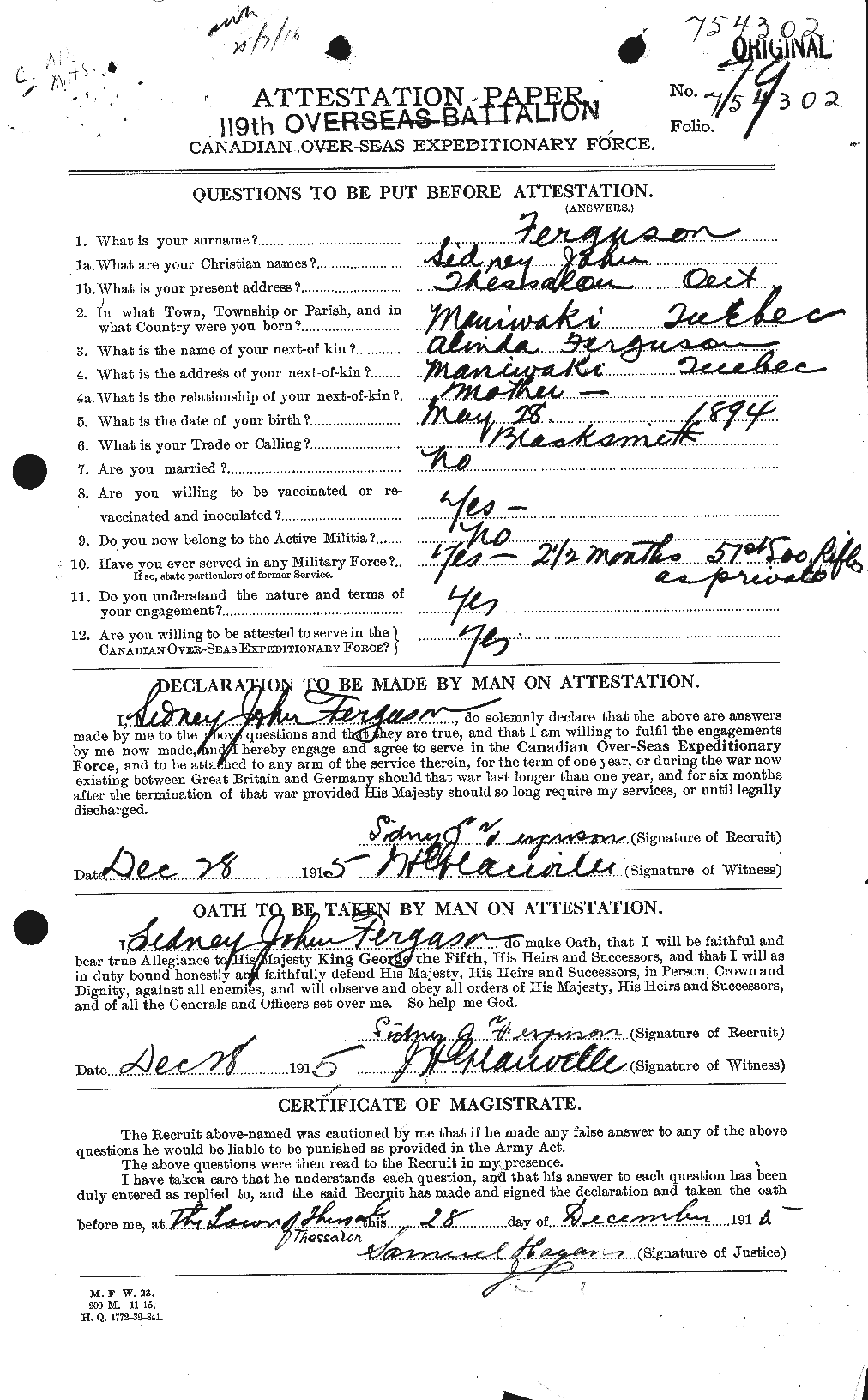Personnel Records of the First World War - CEF 321664a