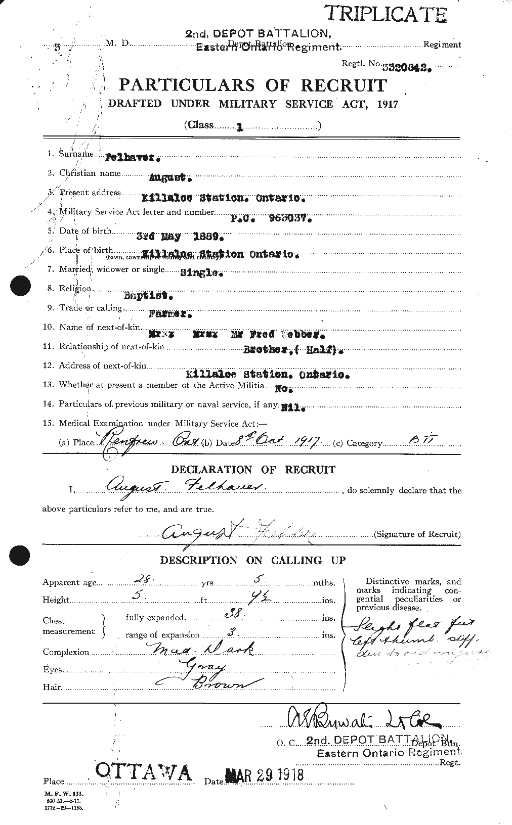 Dossiers du Personnel de la Première Guerre mondiale - CEC 321863a