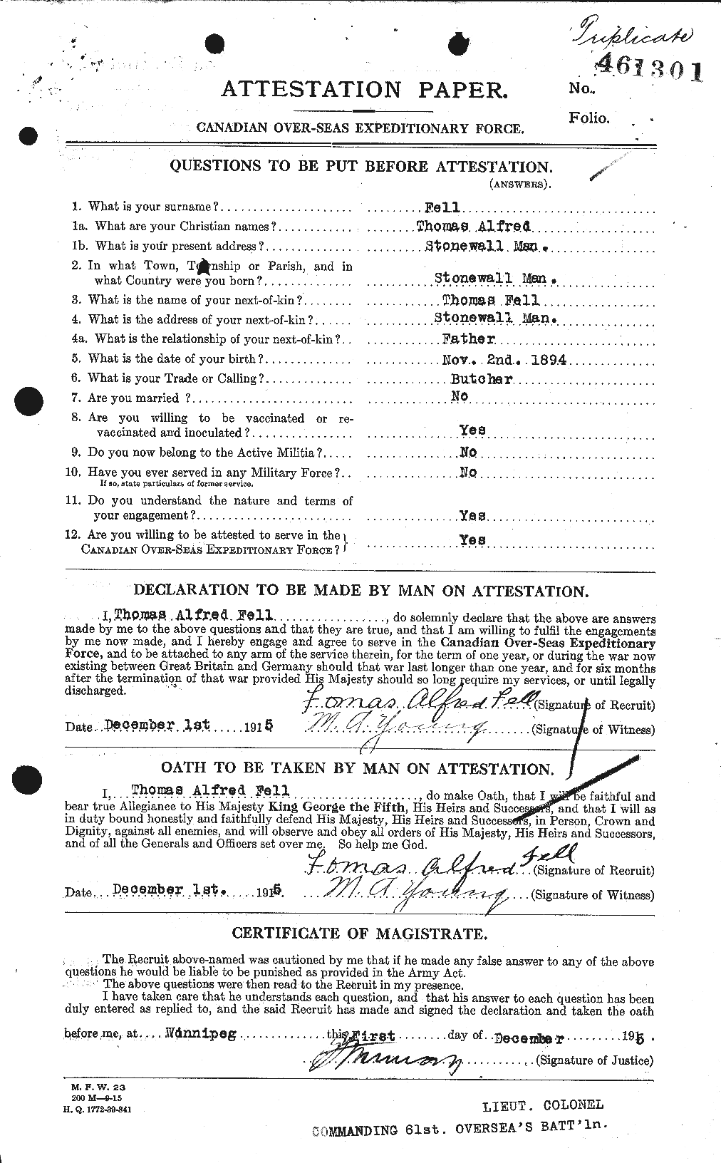 Dossiers du Personnel de la Première Guerre mondiale - CEC 321930a