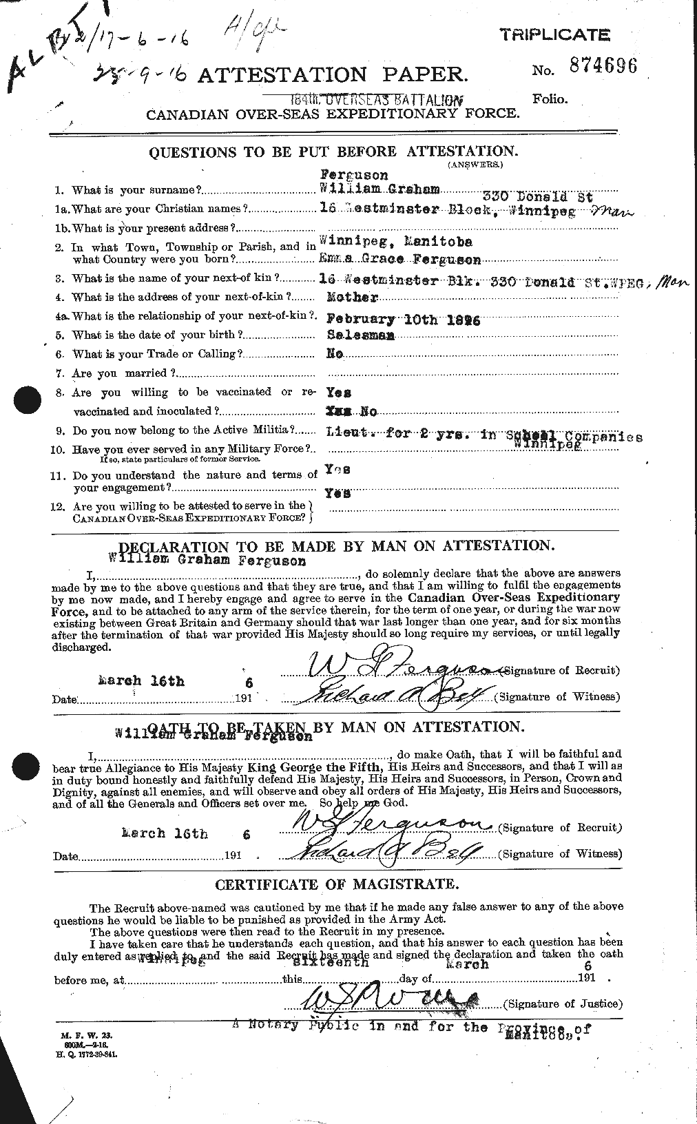Personnel Records of the First World War - CEF 322103a