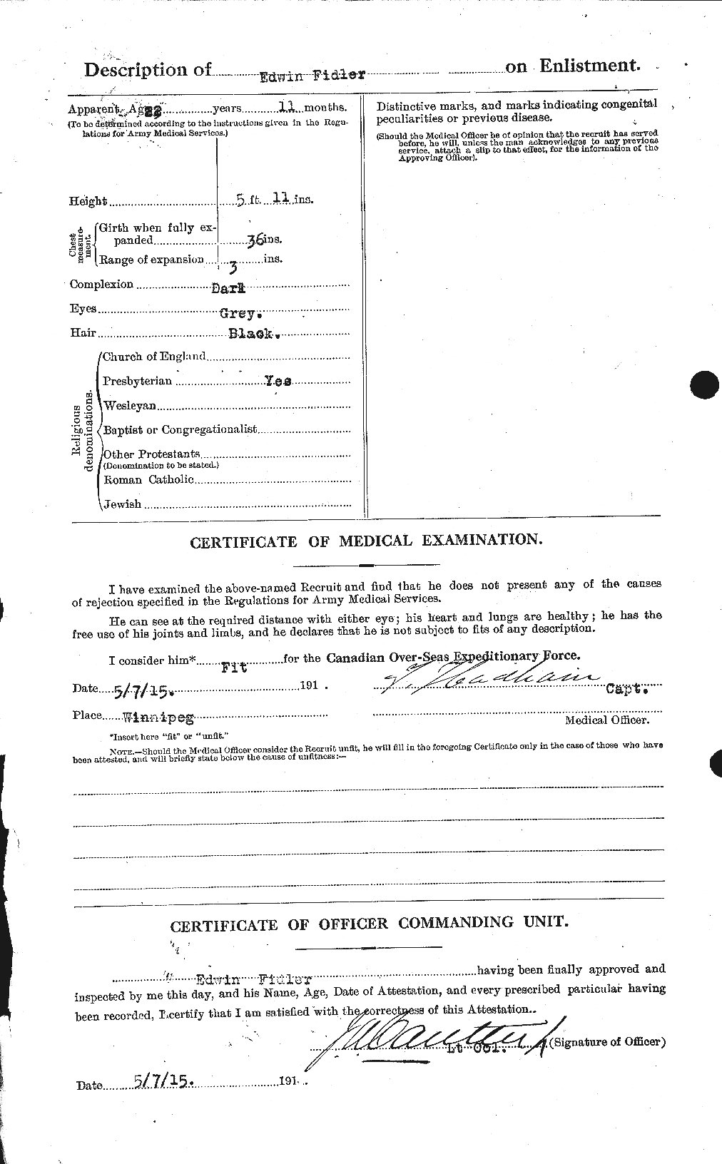 Dossiers du Personnel de la Première Guerre mondiale - CEC 322948b