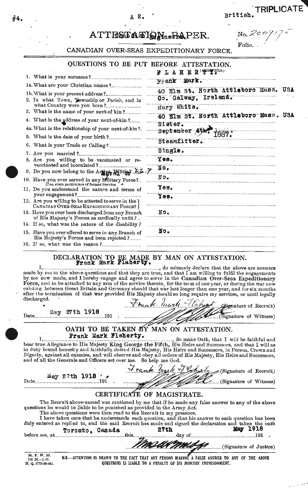 Dossiers du Personnel de la Première Guerre mondiale - CEC 323355a