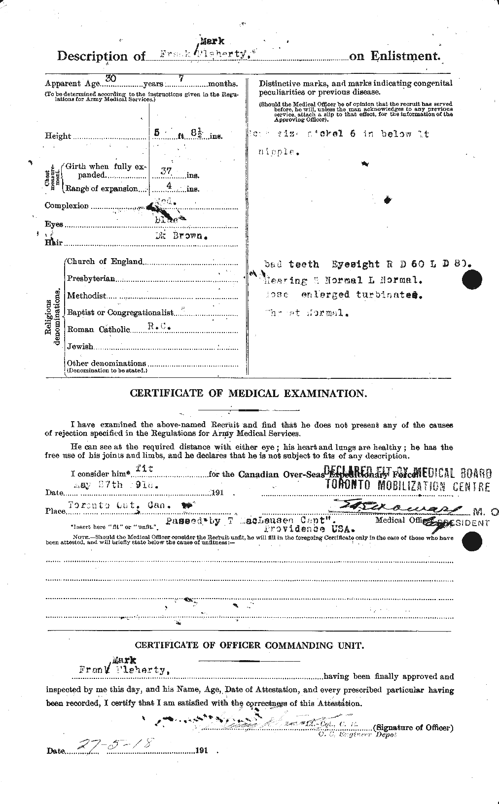 Dossiers du Personnel de la Première Guerre mondiale - CEC 323355b