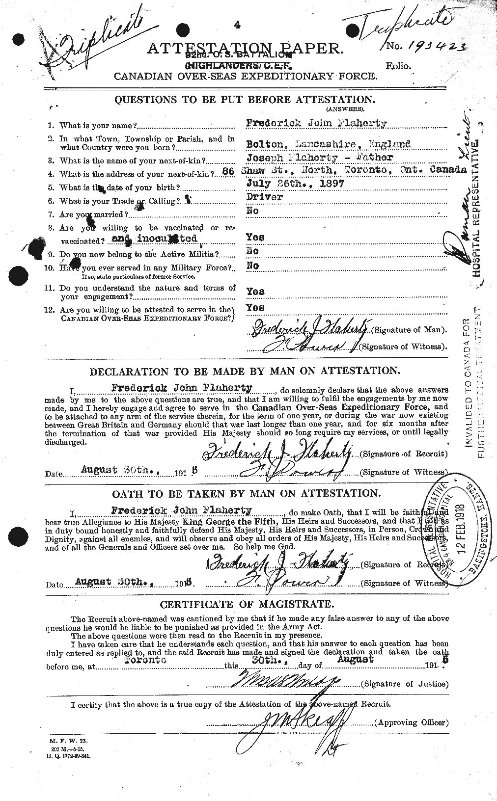 Personnel Records of the First World War - CEF 323357a
