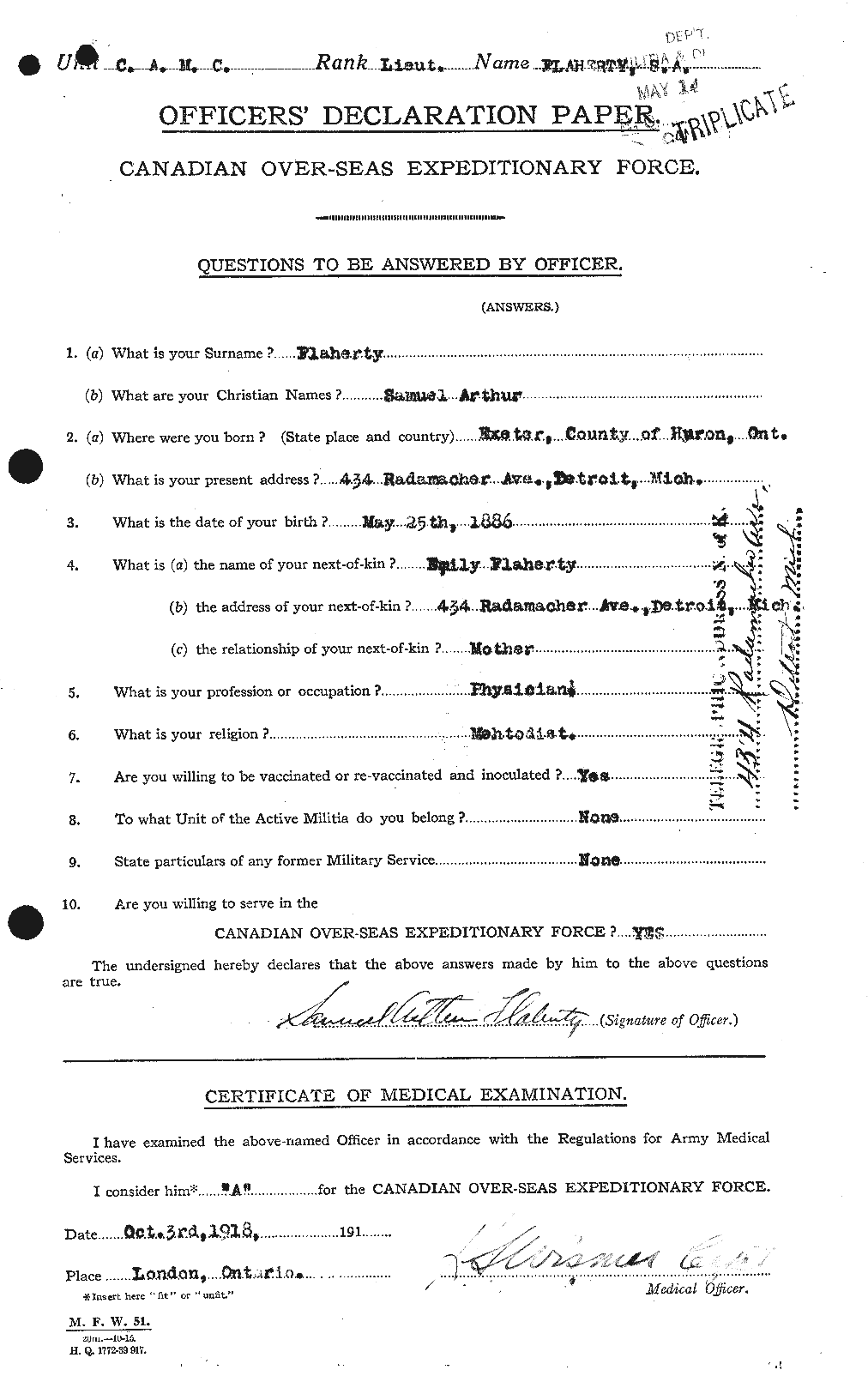 Dossiers du Personnel de la Première Guerre mondiale - CEC 323380a