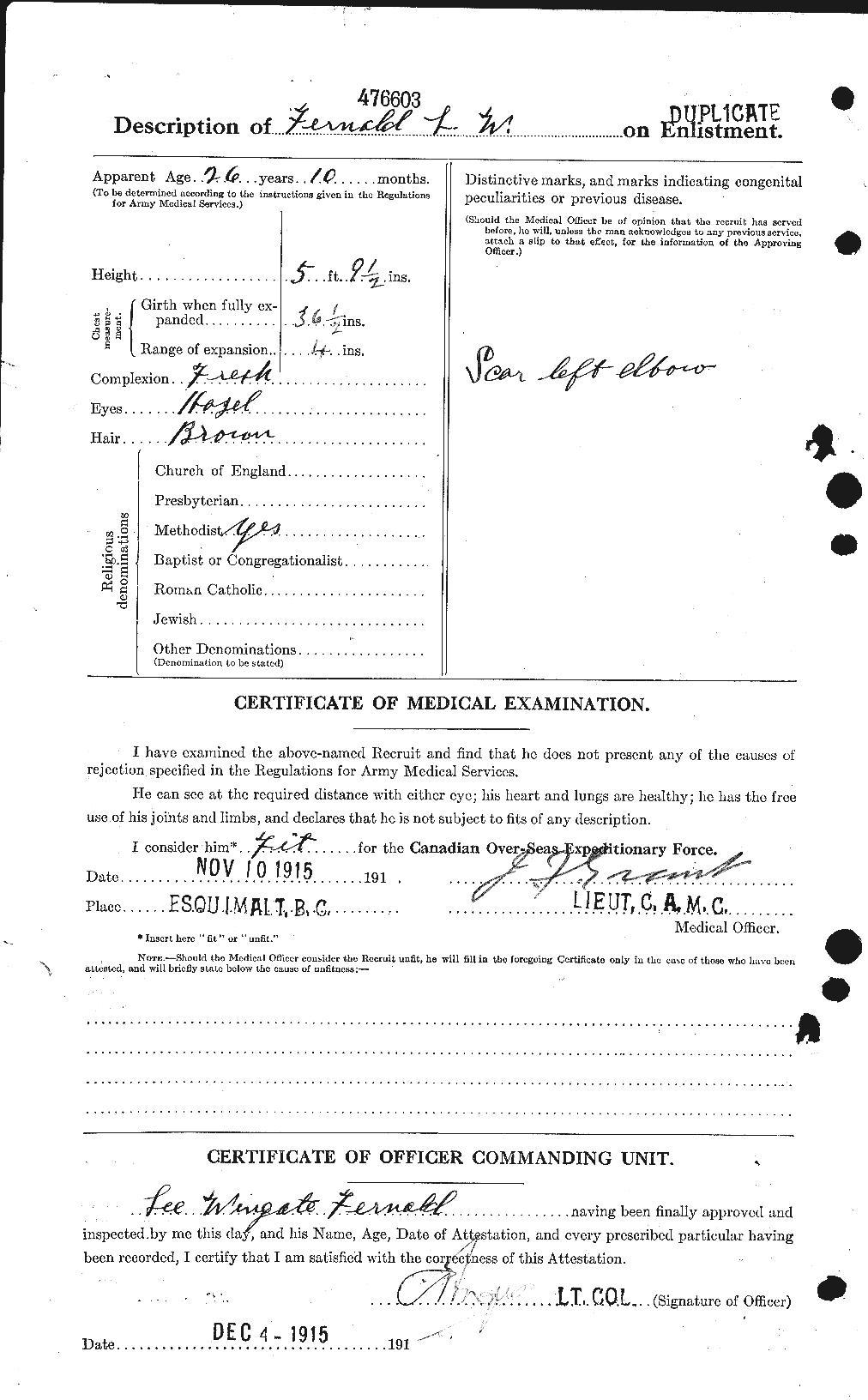Dossiers du Personnel de la Première Guerre mondiale - CEC 323565b
