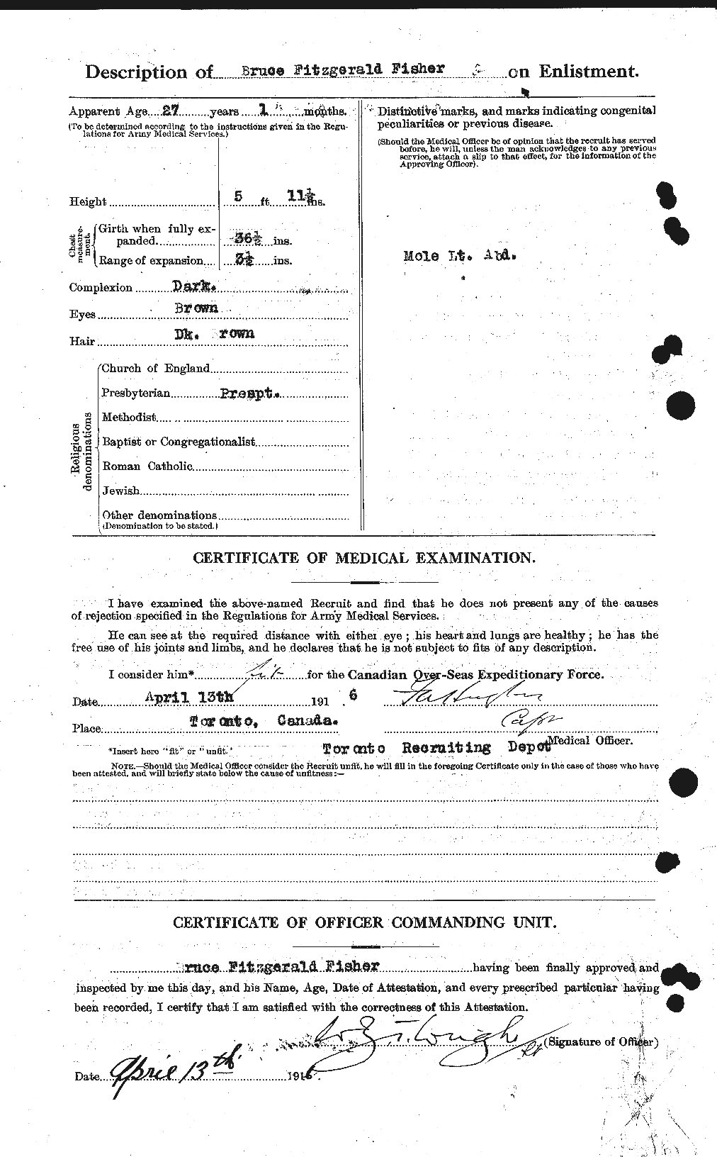 Dossiers du Personnel de la Première Guerre mondiale - CEC 325295b