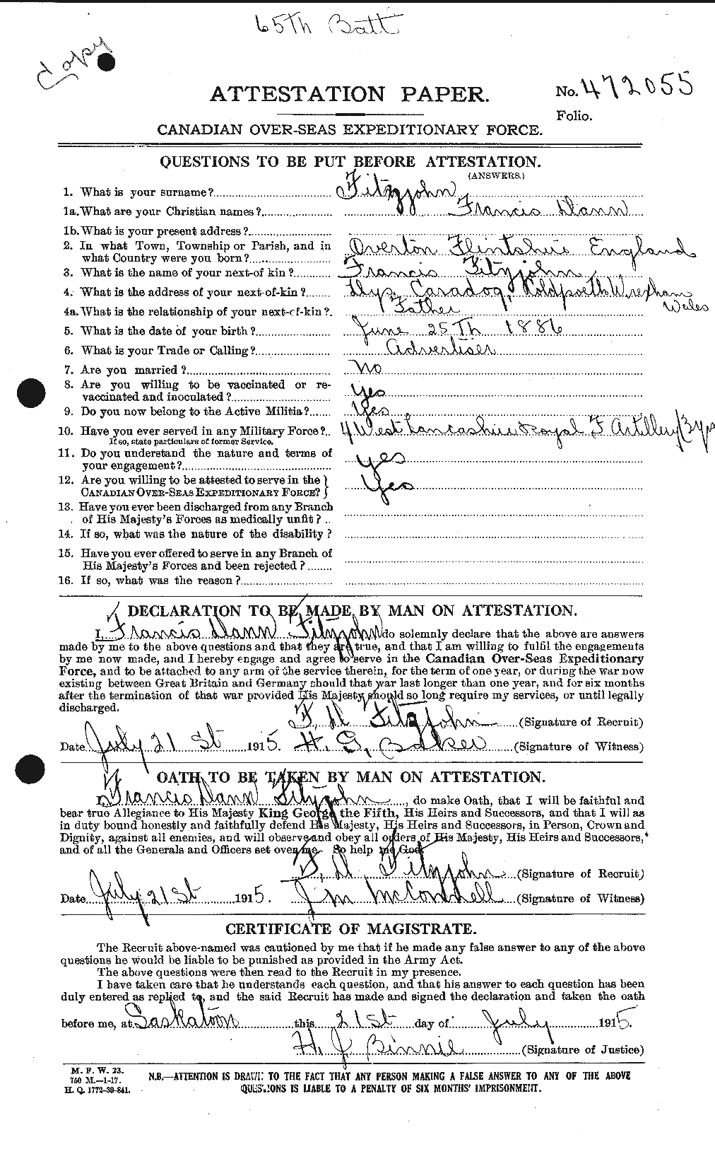 Personnel Records of the First World War - CEF 326734a