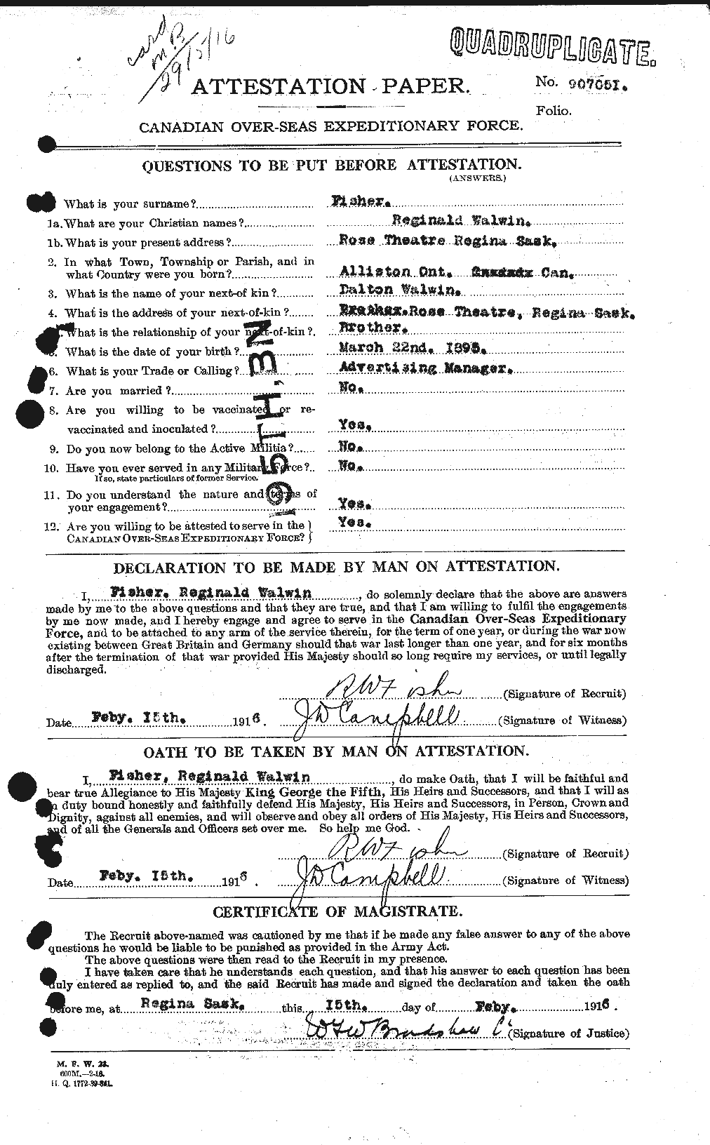 Dossiers du Personnel de la Première Guerre mondiale - CEC 327238a
