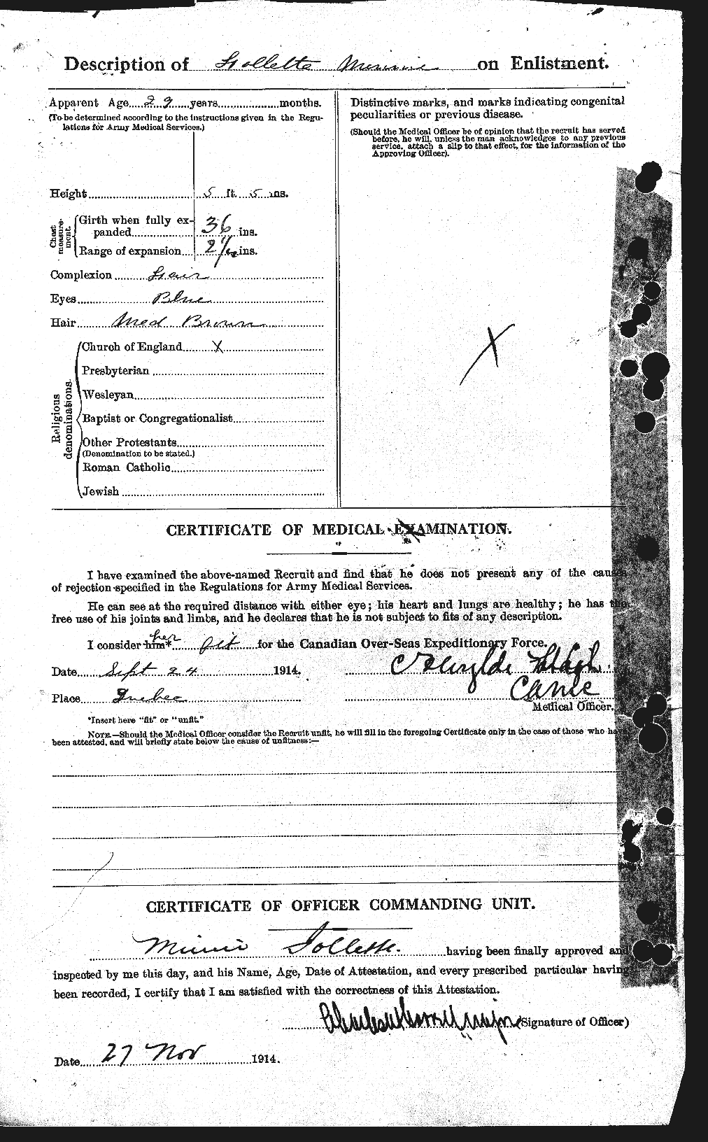 Dossiers du Personnel de la Première Guerre mondiale - CEC 327697b