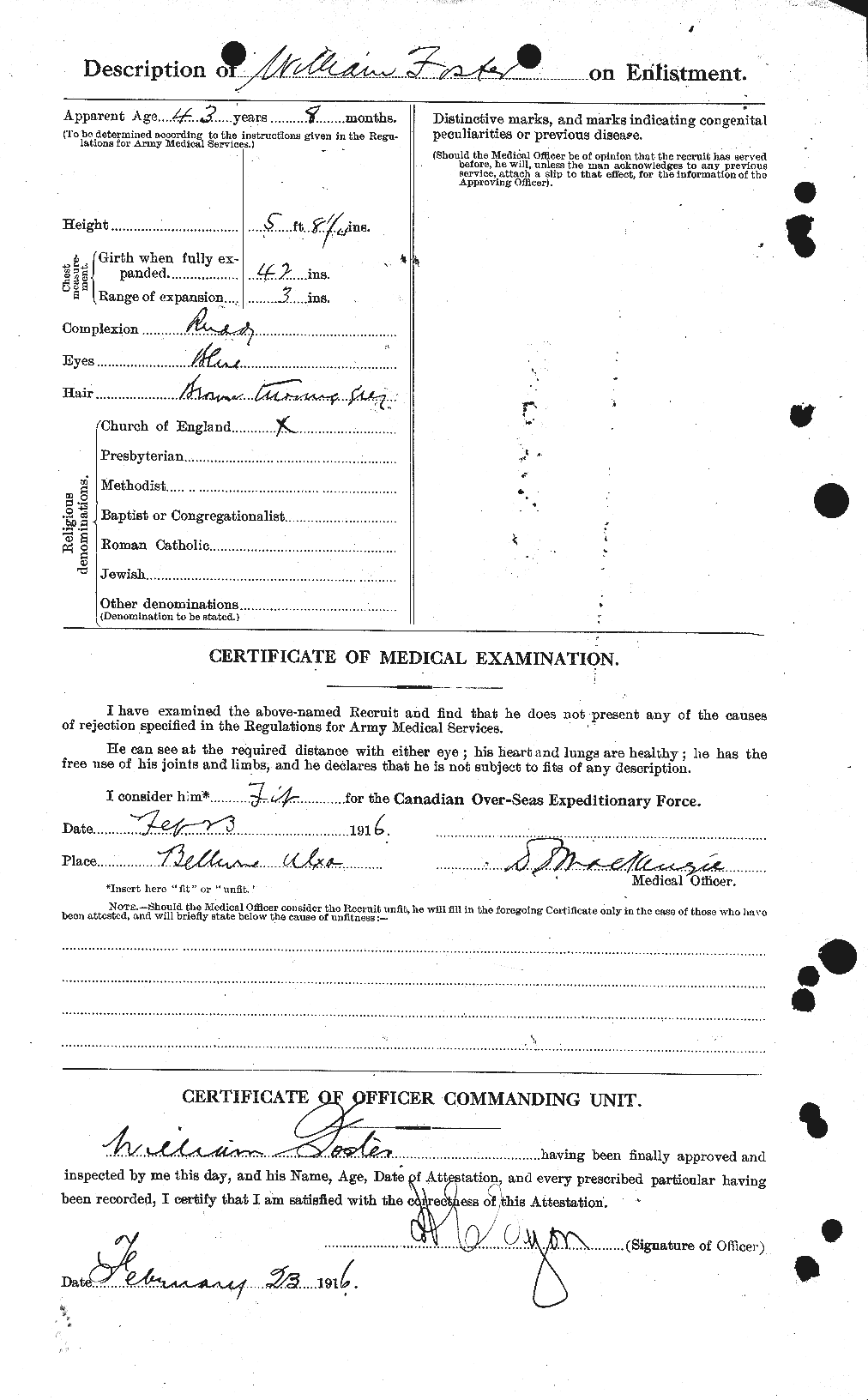 Dossiers du Personnel de la Première Guerre mondiale - CEC 328710b