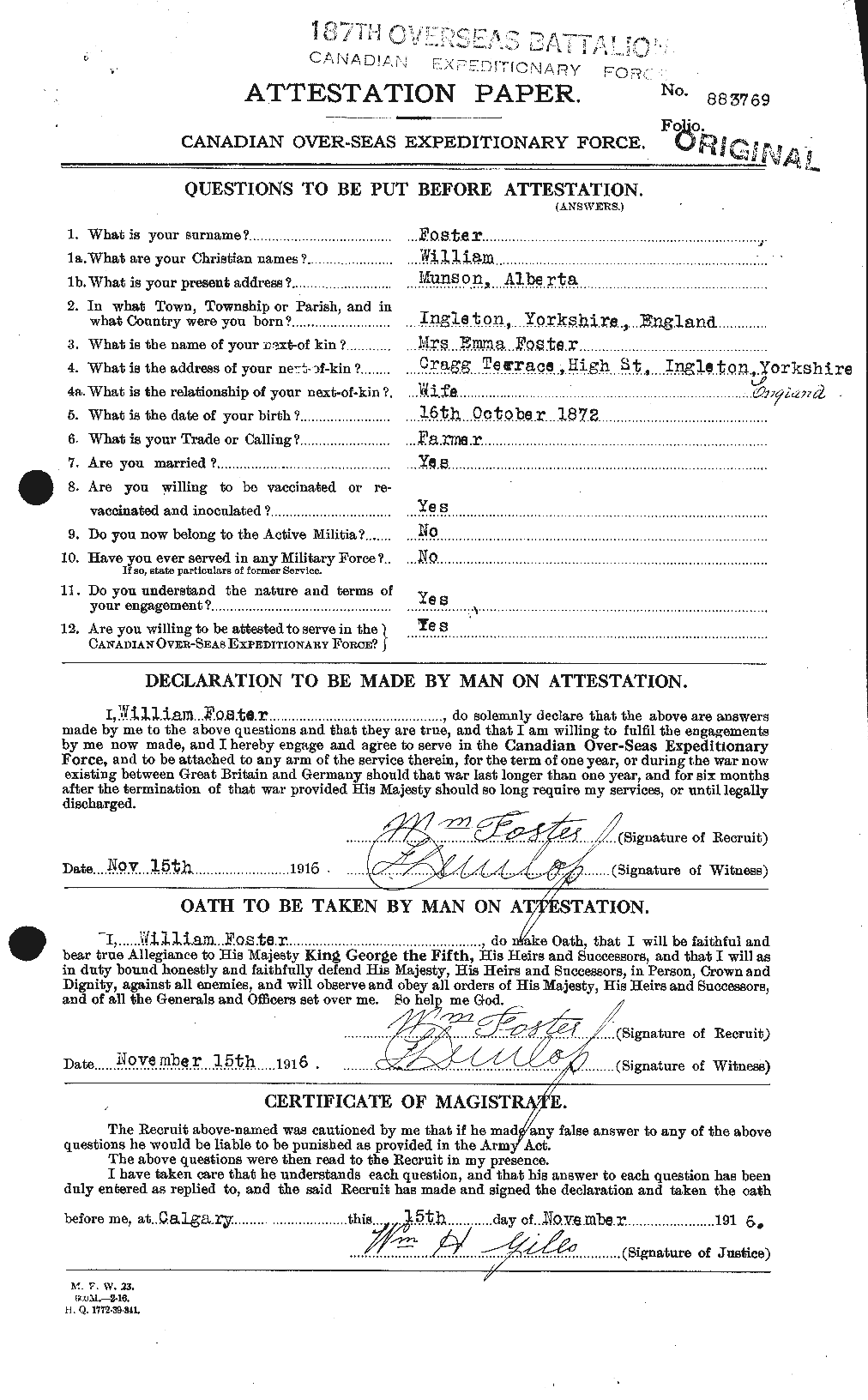Dossiers du Personnel de la Première Guerre mondiale - CEC 328711a