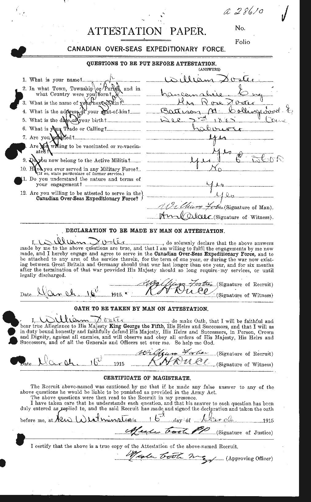 Dossiers du Personnel de la Première Guerre mondiale - CEC 328716a