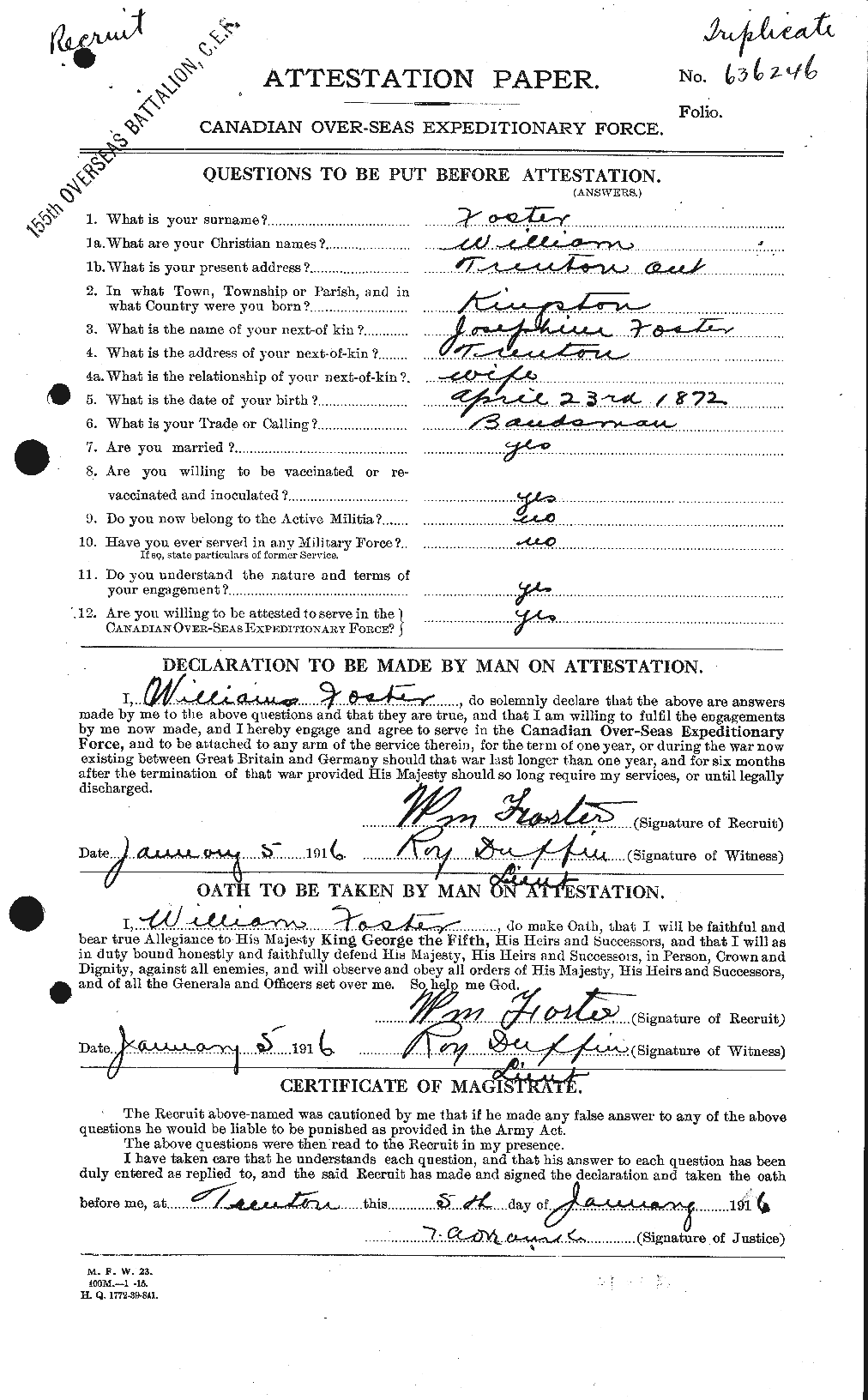 Dossiers du Personnel de la Première Guerre mondiale - CEC 328723a