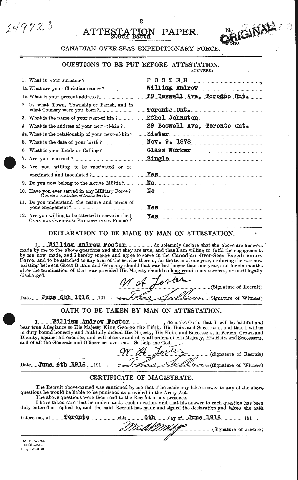 Dossiers du Personnel de la Première Guerre mondiale - CEC 328728a