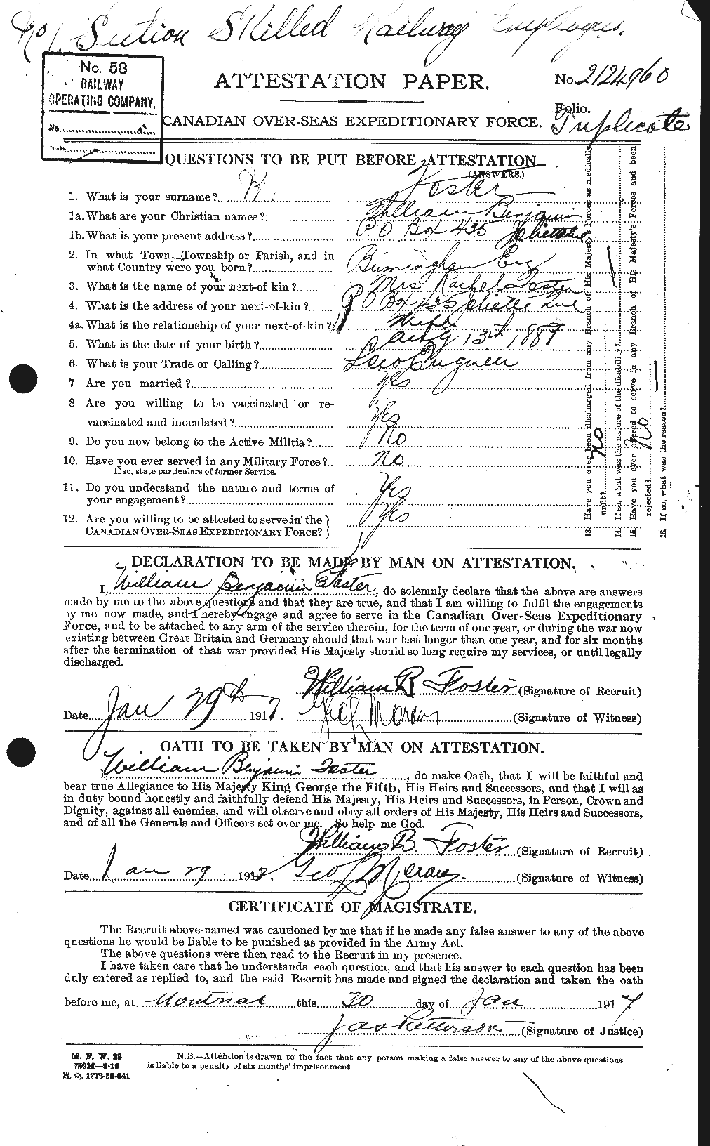 Dossiers du Personnel de la Première Guerre mondiale - CEC 328729a