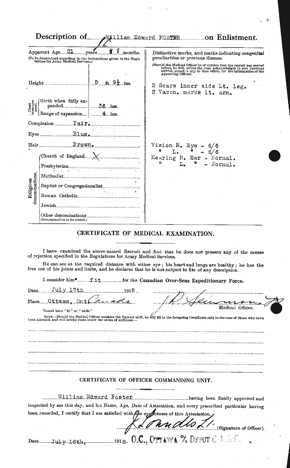 Dossiers du Personnel de la Première Guerre mondiale - CEC 328740b