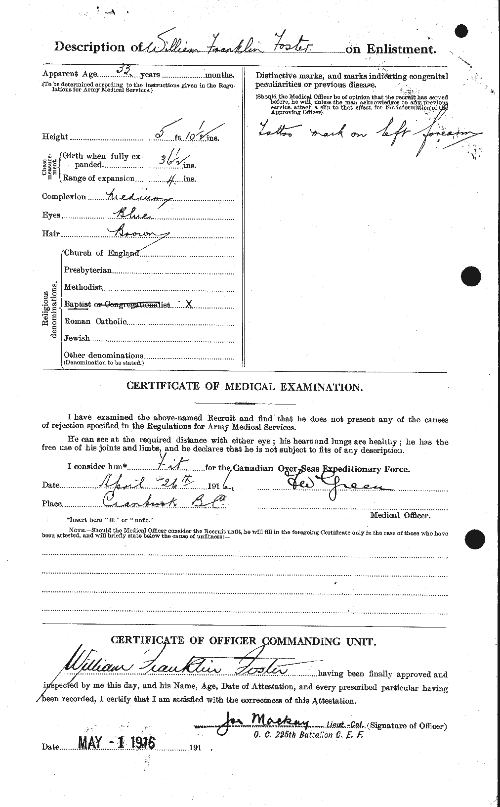 Dossiers du Personnel de la Première Guerre mondiale - CEC 328742b