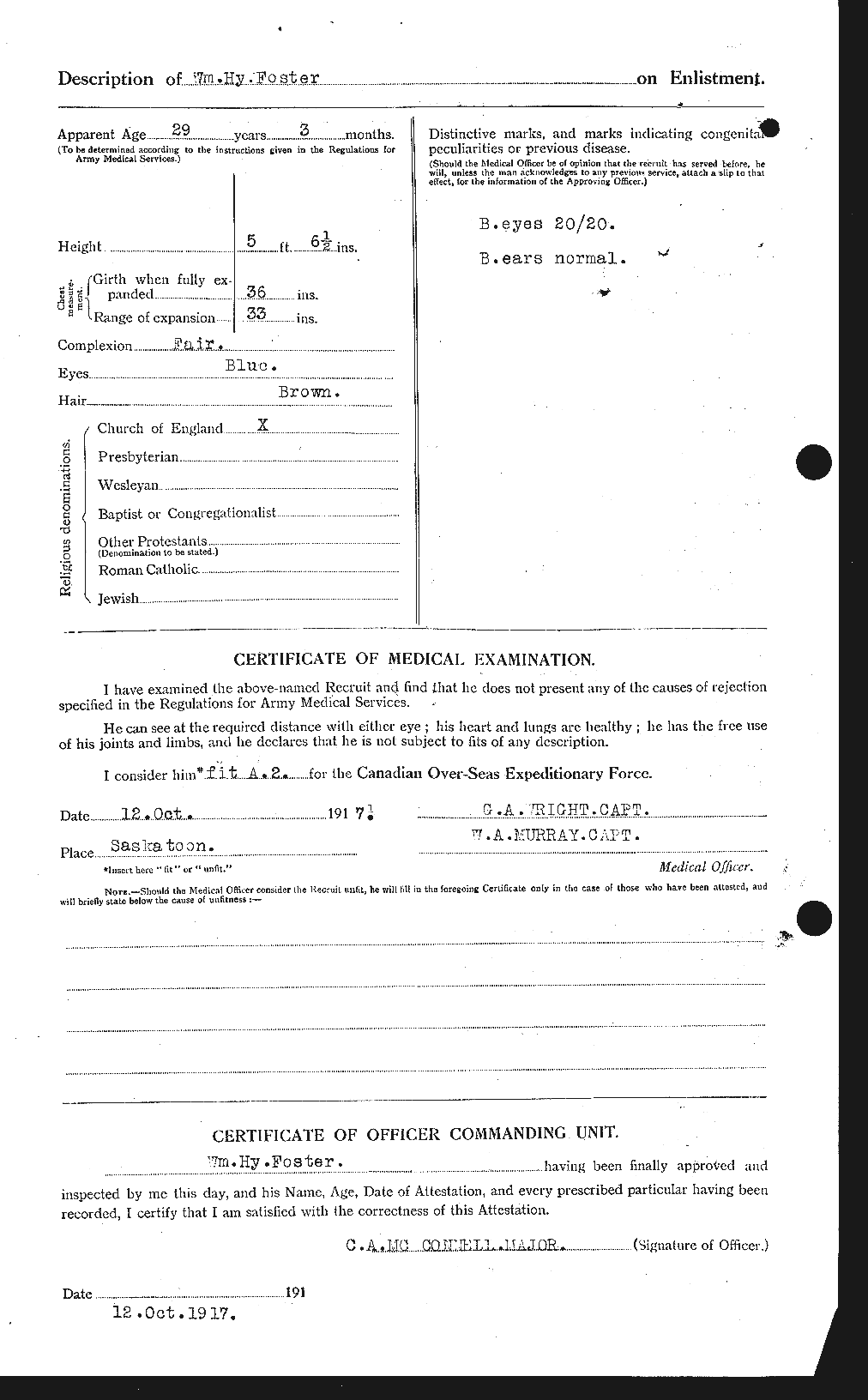 Dossiers du Personnel de la Première Guerre mondiale - CEC 328751b