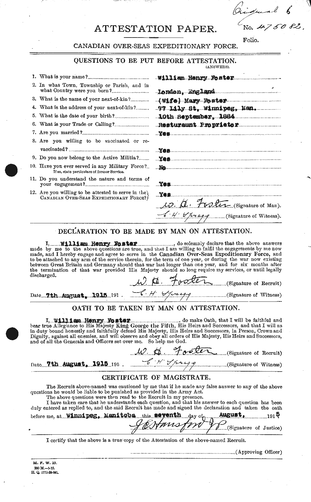Dossiers du Personnel de la Première Guerre mondiale - CEC 328752a