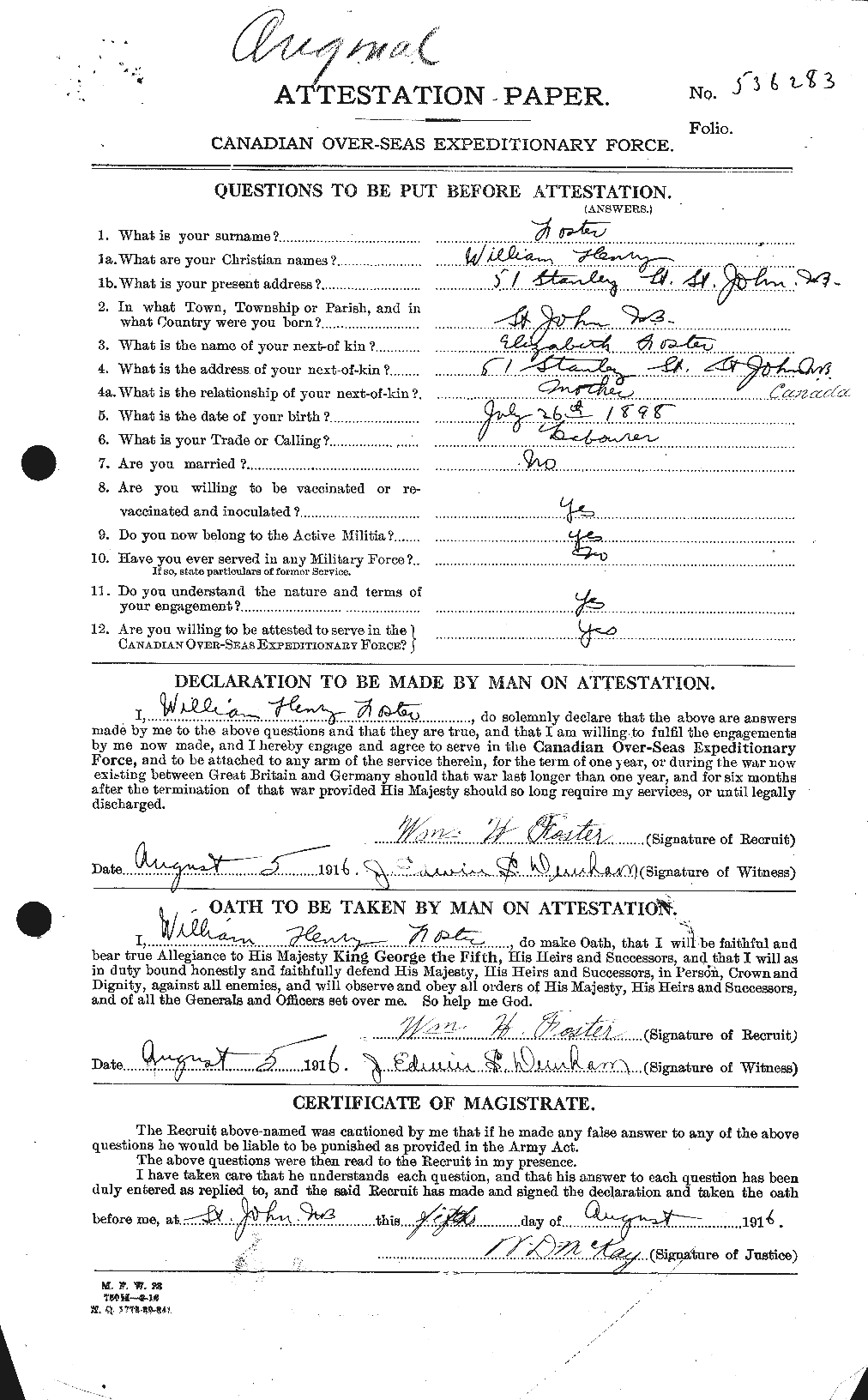 Dossiers du Personnel de la Première Guerre mondiale - CEC 328755a