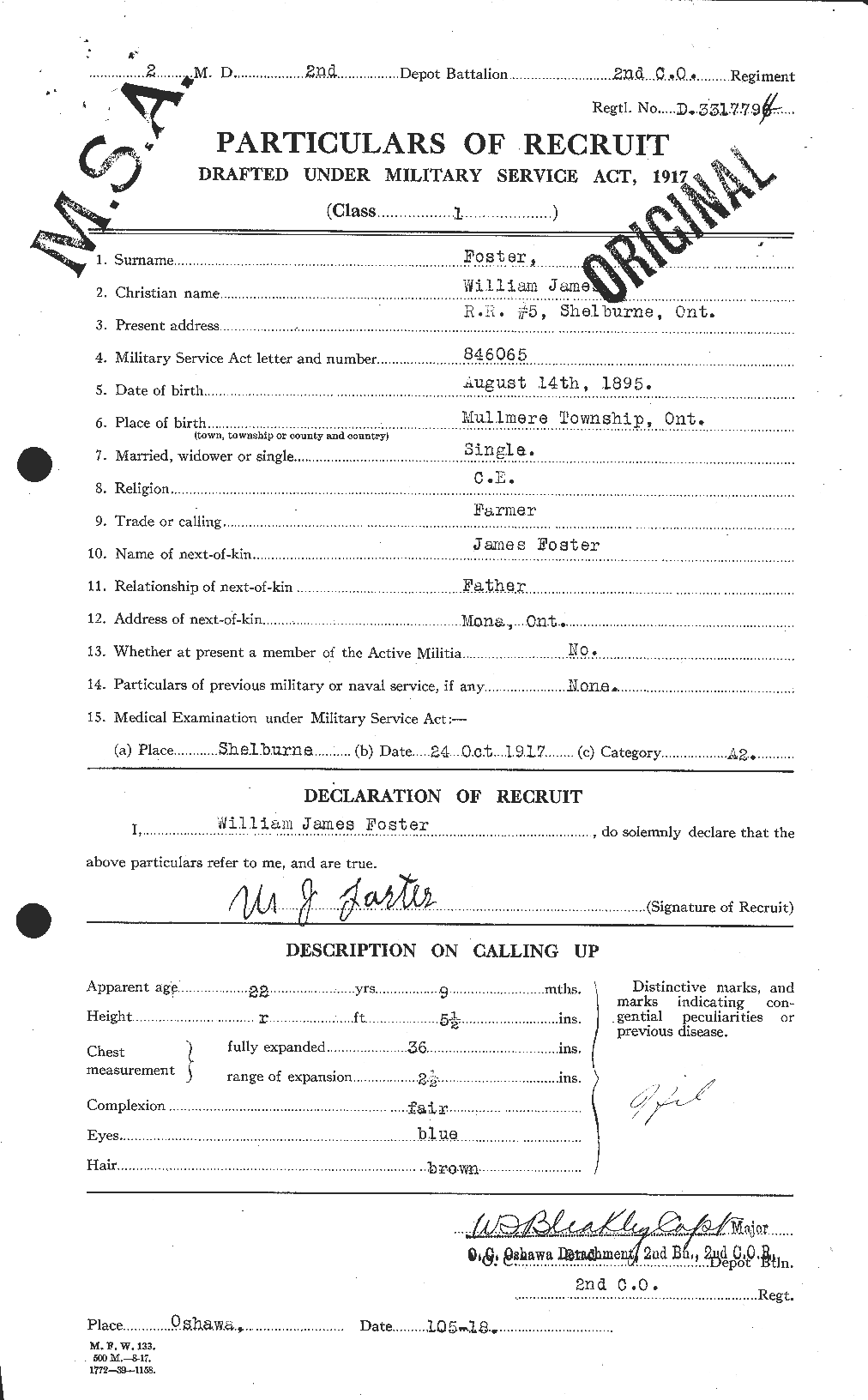 Dossiers du Personnel de la Première Guerre mondiale - CEC 328759a