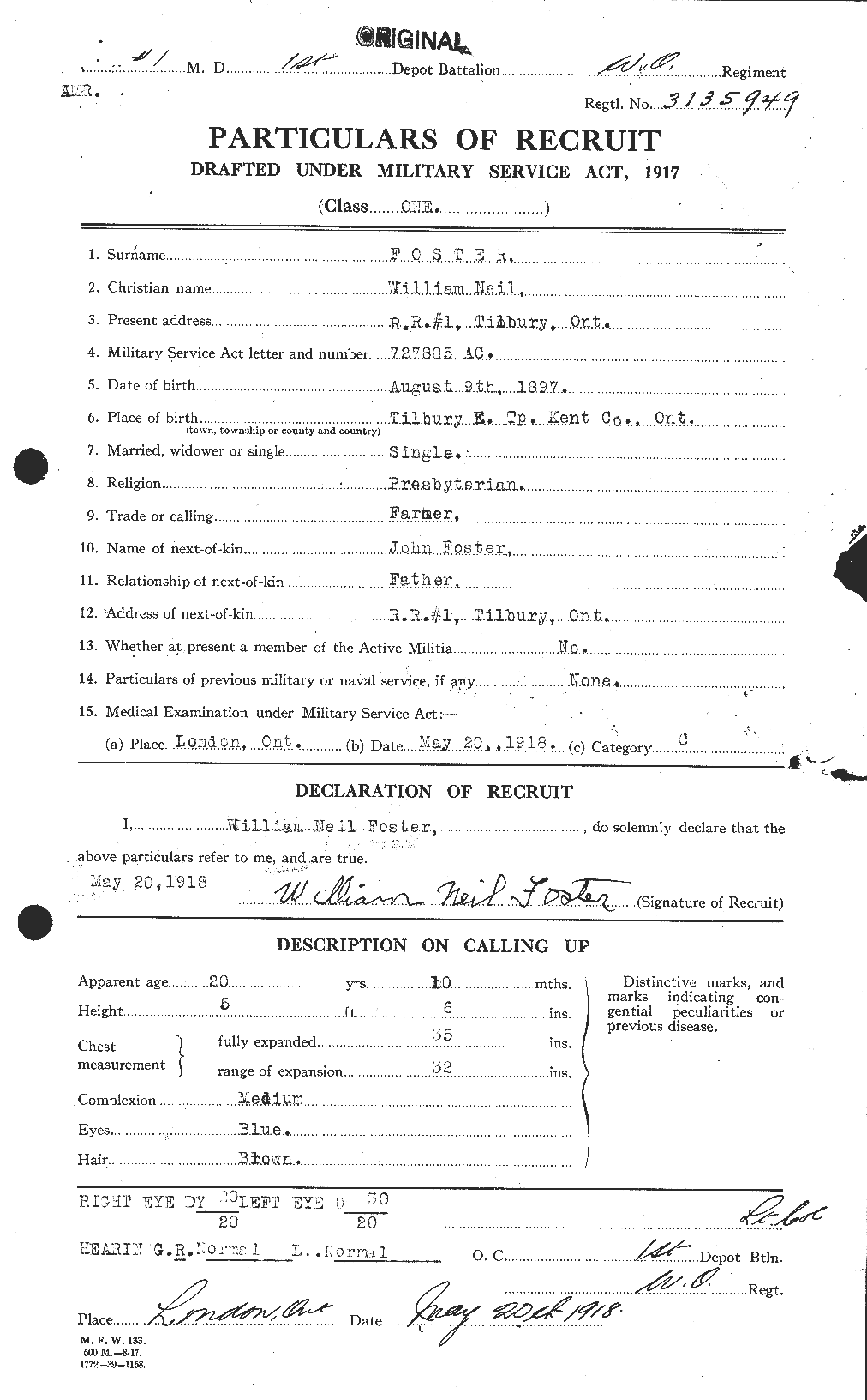Dossiers du Personnel de la Première Guerre mondiale - CEC 328767a