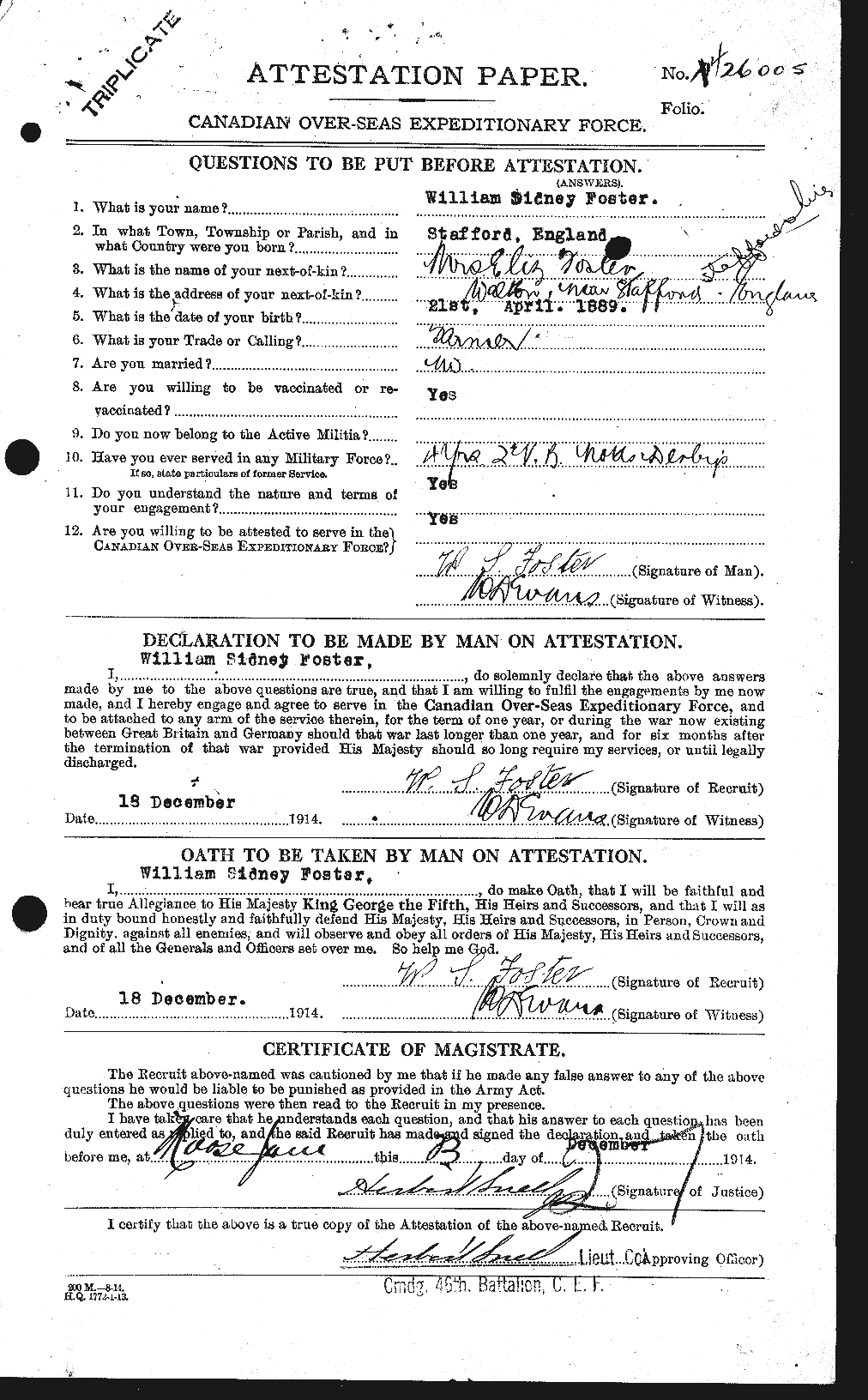 Dossiers du Personnel de la Première Guerre mondiale - CEC 328772a