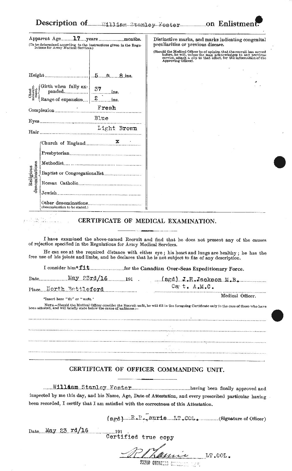 Dossiers du Personnel de la Première Guerre mondiale - CEC 328773b