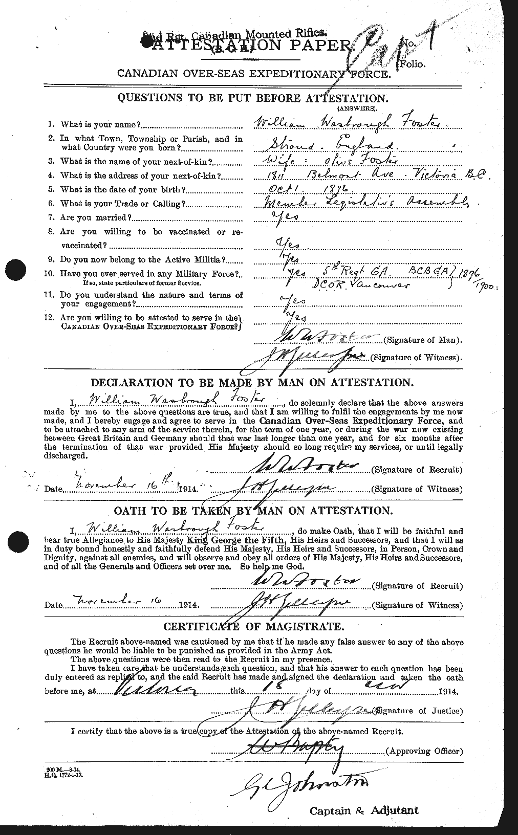 Dossiers du Personnel de la Première Guerre mondiale - CEC 328776a