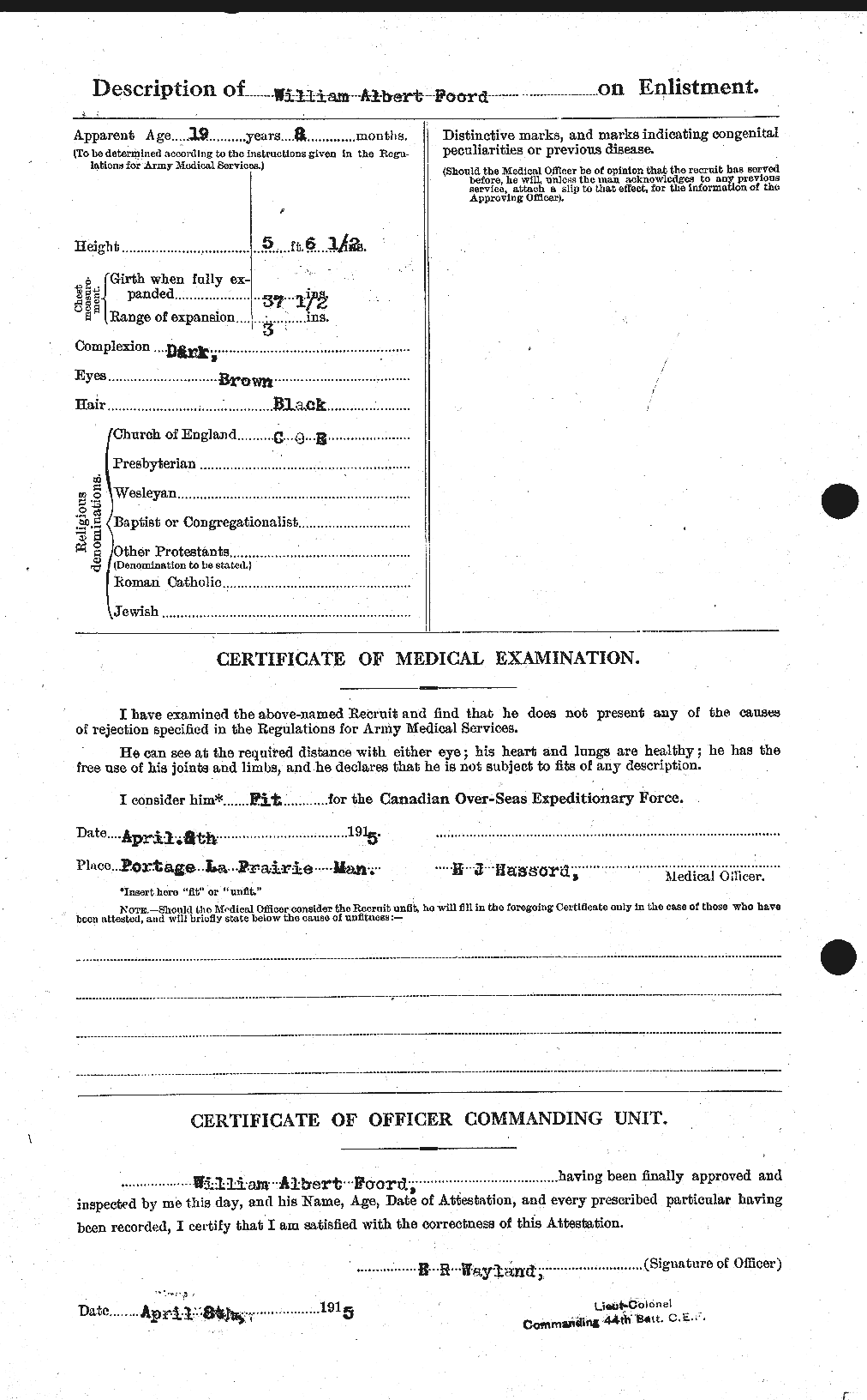 Dossiers du Personnel de la Première Guerre mondiale - CEC 328925b