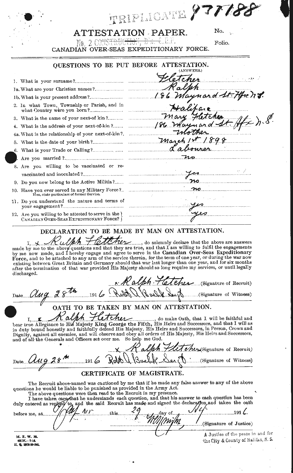 Dossiers du Personnel de la Première Guerre mondiale - CEC 329029a
