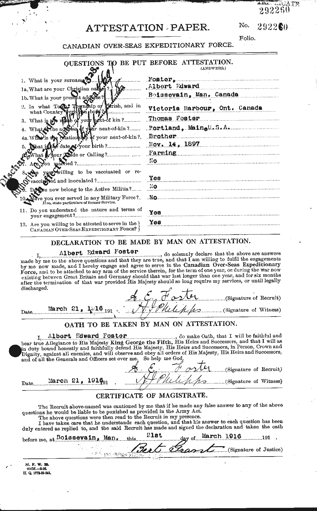 Dossiers du Personnel de la Première Guerre mondiale - CEC 330435a