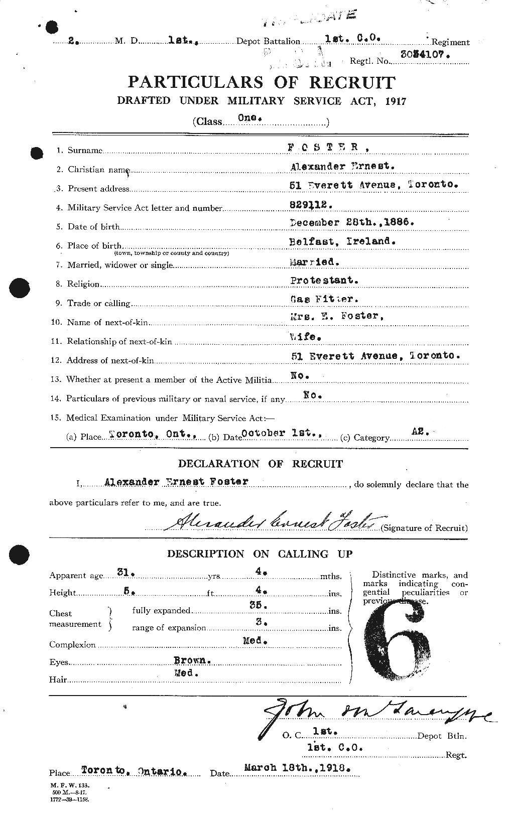 Dossiers du Personnel de la Première Guerre mondiale - CEC 330442a