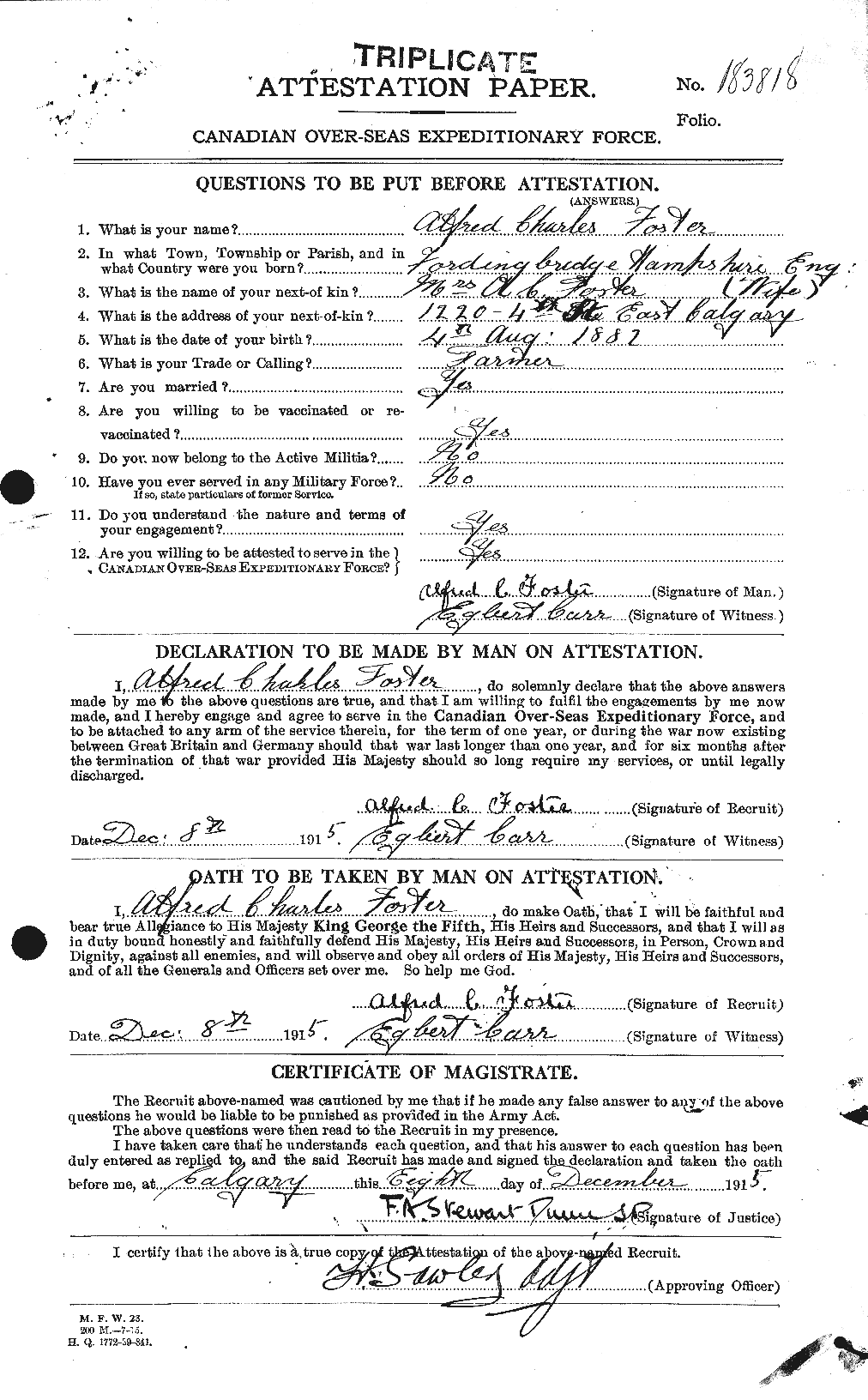 Dossiers du Personnel de la Première Guerre mondiale - CEC 330446a