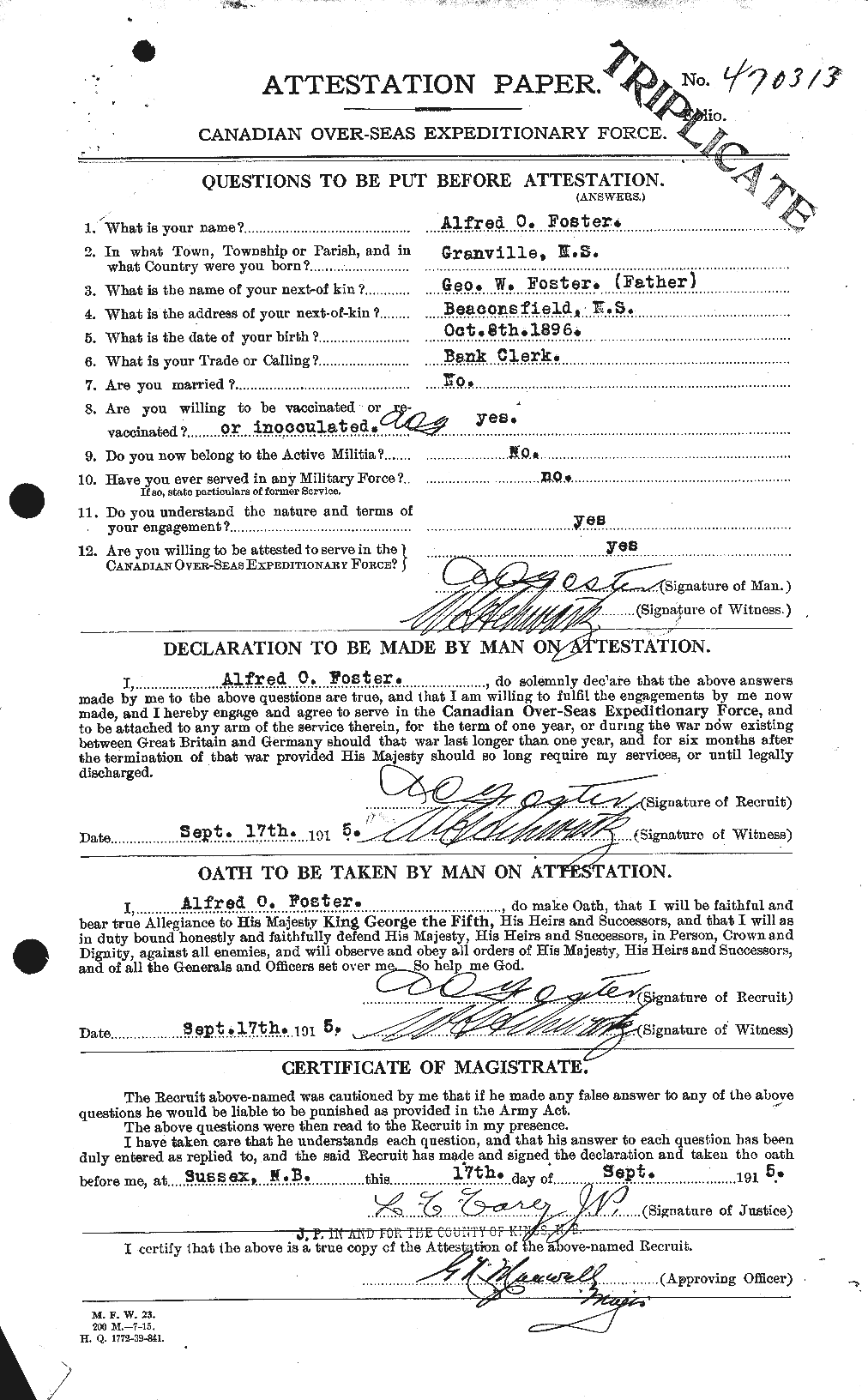 Dossiers du Personnel de la Première Guerre mondiale - CEC 330451a