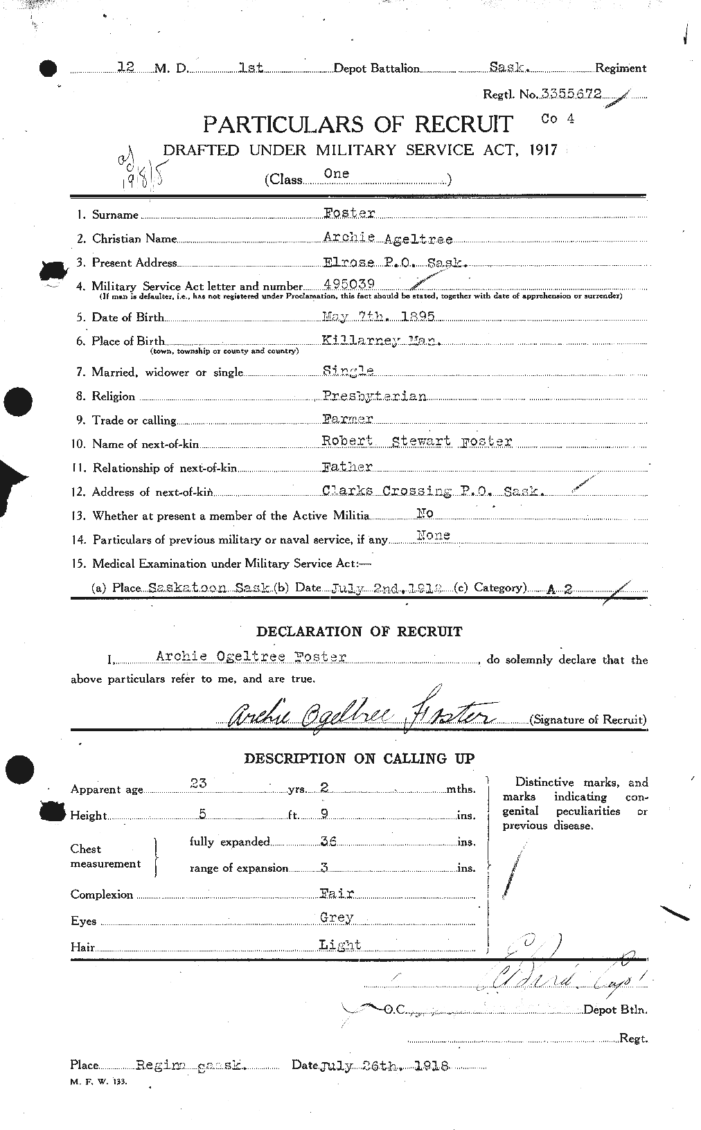 Dossiers du Personnel de la Première Guerre mondiale - CEC 330463a