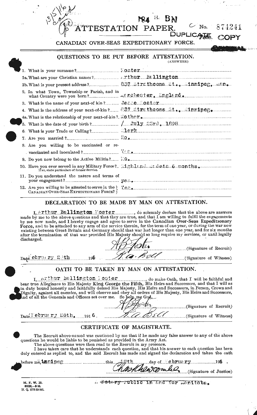 Dossiers du Personnel de la Première Guerre mondiale - CEC 330469a