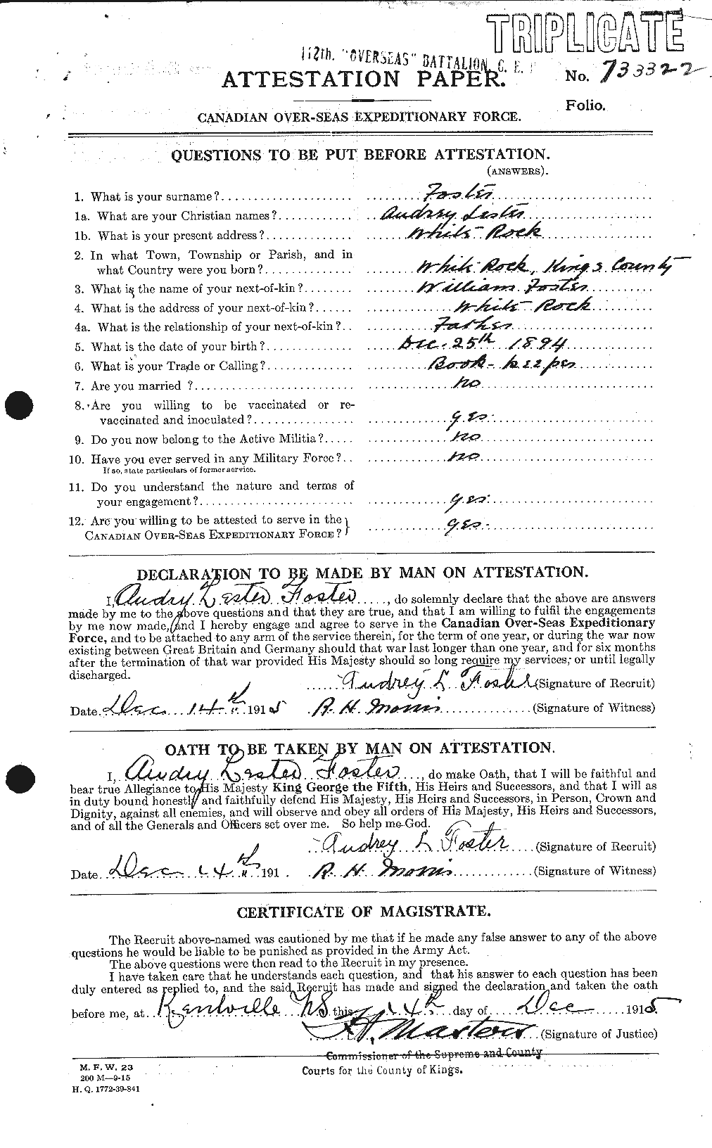 Dossiers du Personnel de la Première Guerre mondiale - CEC 330481a