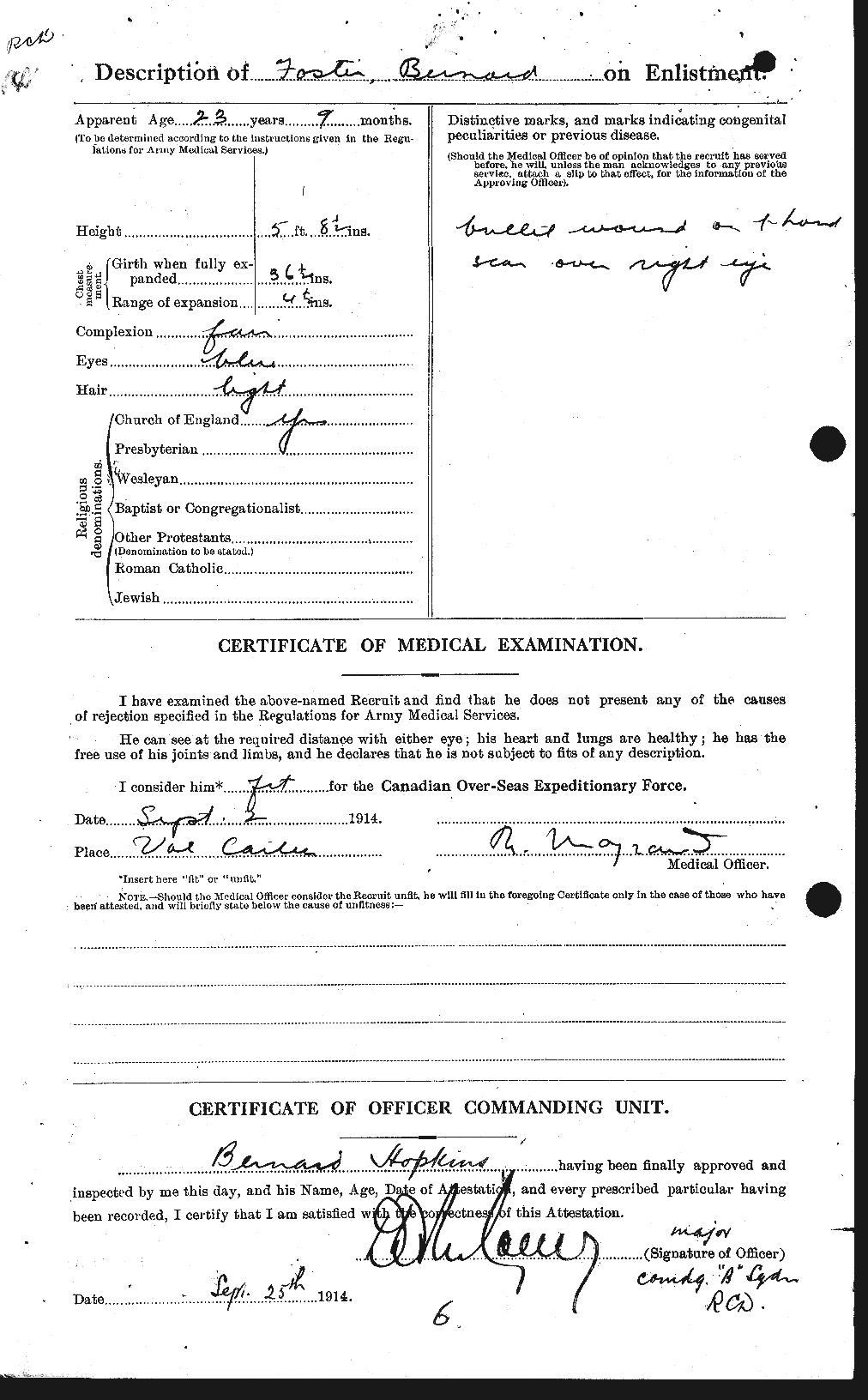 Dossiers du Personnel de la Première Guerre mondiale - CEC 330486b