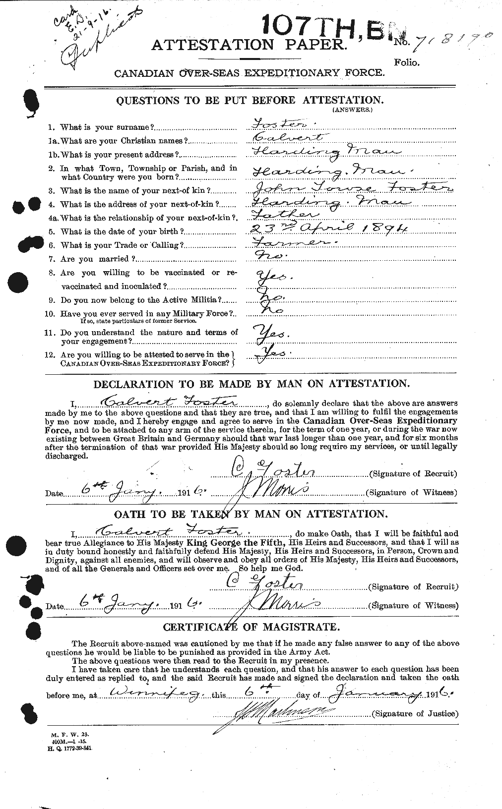 Dossiers du Personnel de la Première Guerre mondiale - CEC 330493a