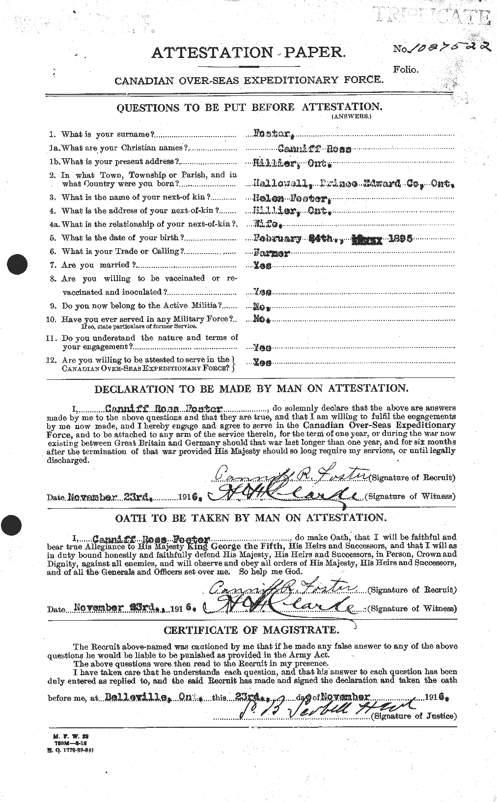 Dossiers du Personnel de la Première Guerre mondiale - CEC 330495a