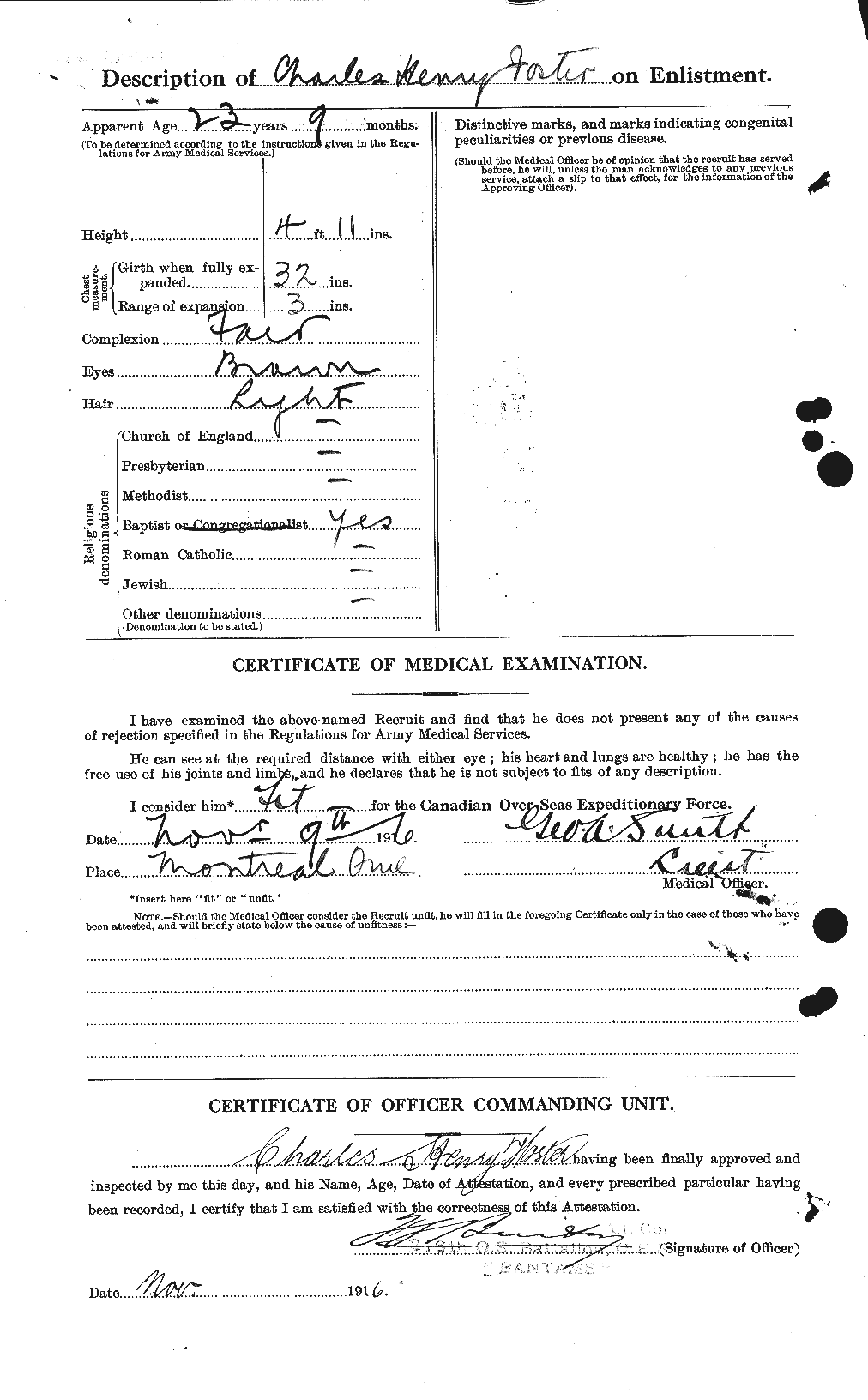 Dossiers du Personnel de la Première Guerre mondiale - CEC 330518b