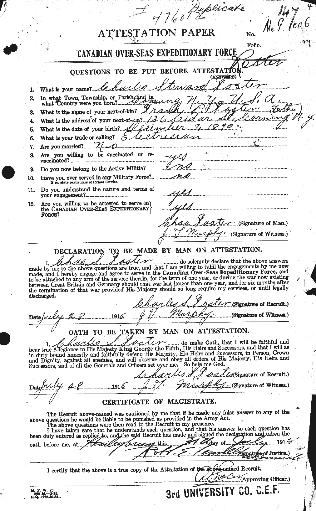 Dossiers du Personnel de la Première Guerre mondiale - CEC 330527a