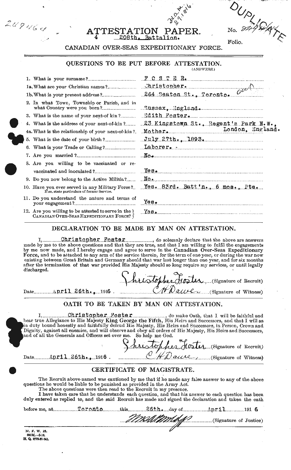 Dossiers du Personnel de la Première Guerre mondiale - CEC 330530a